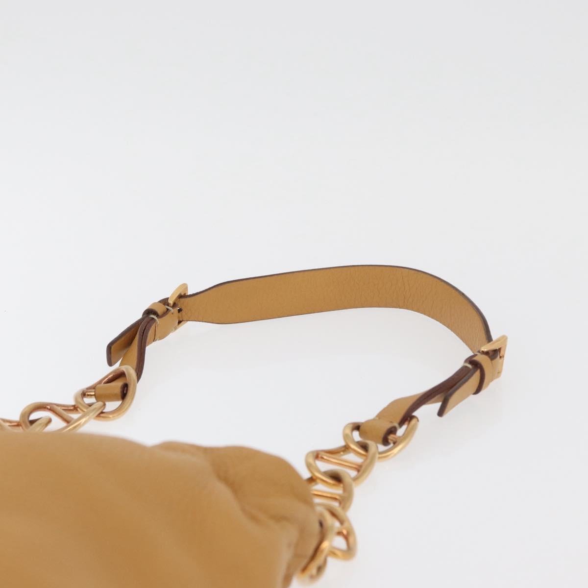 PRADA Chain Shoulder Bag Leather Beige Gold Auth 179470A