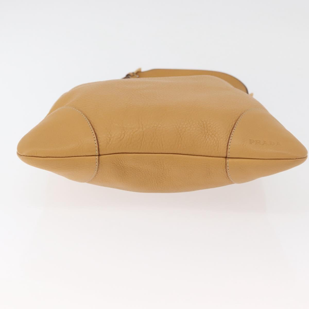 PRADA Chain Shoulder Bag Leather Beige Gold Auth 179470A
