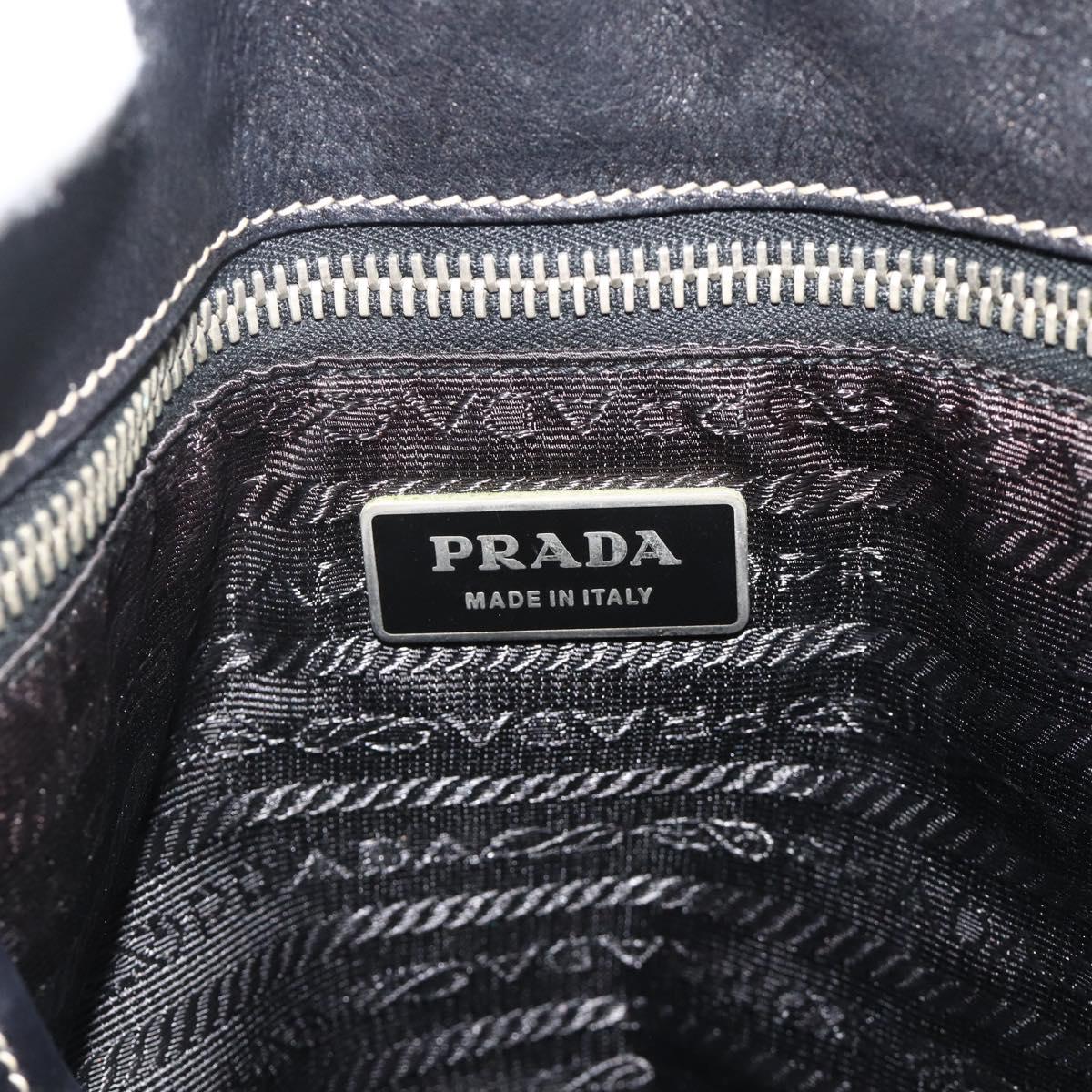 PRADA Tote Bag Leather Black Silver Auth 179472A