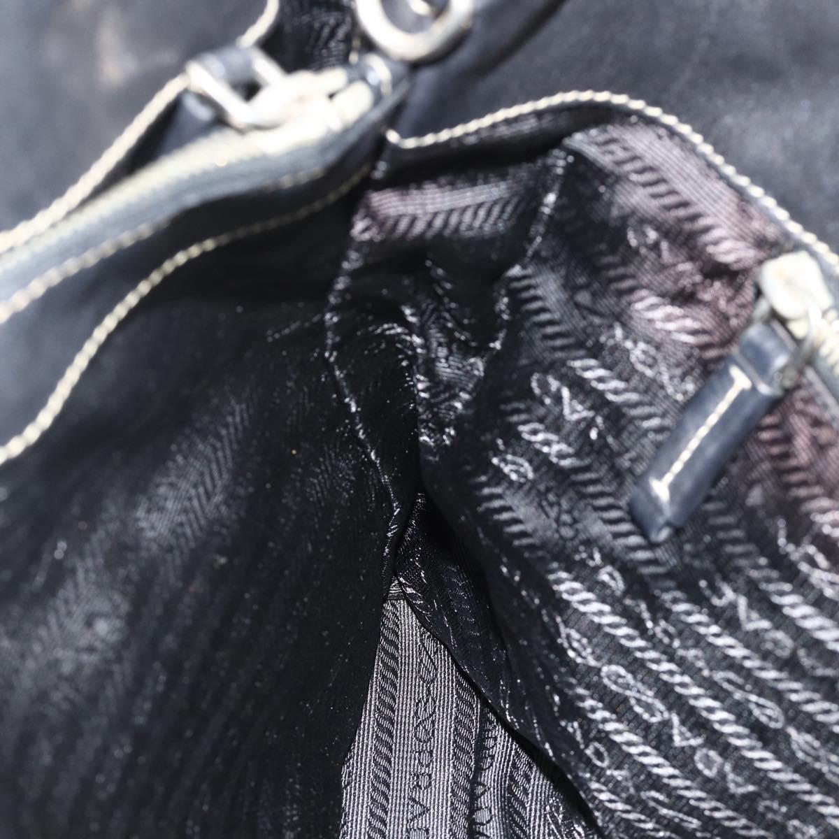 PRADA Tote Bag Leather Black Silver Auth 179472A