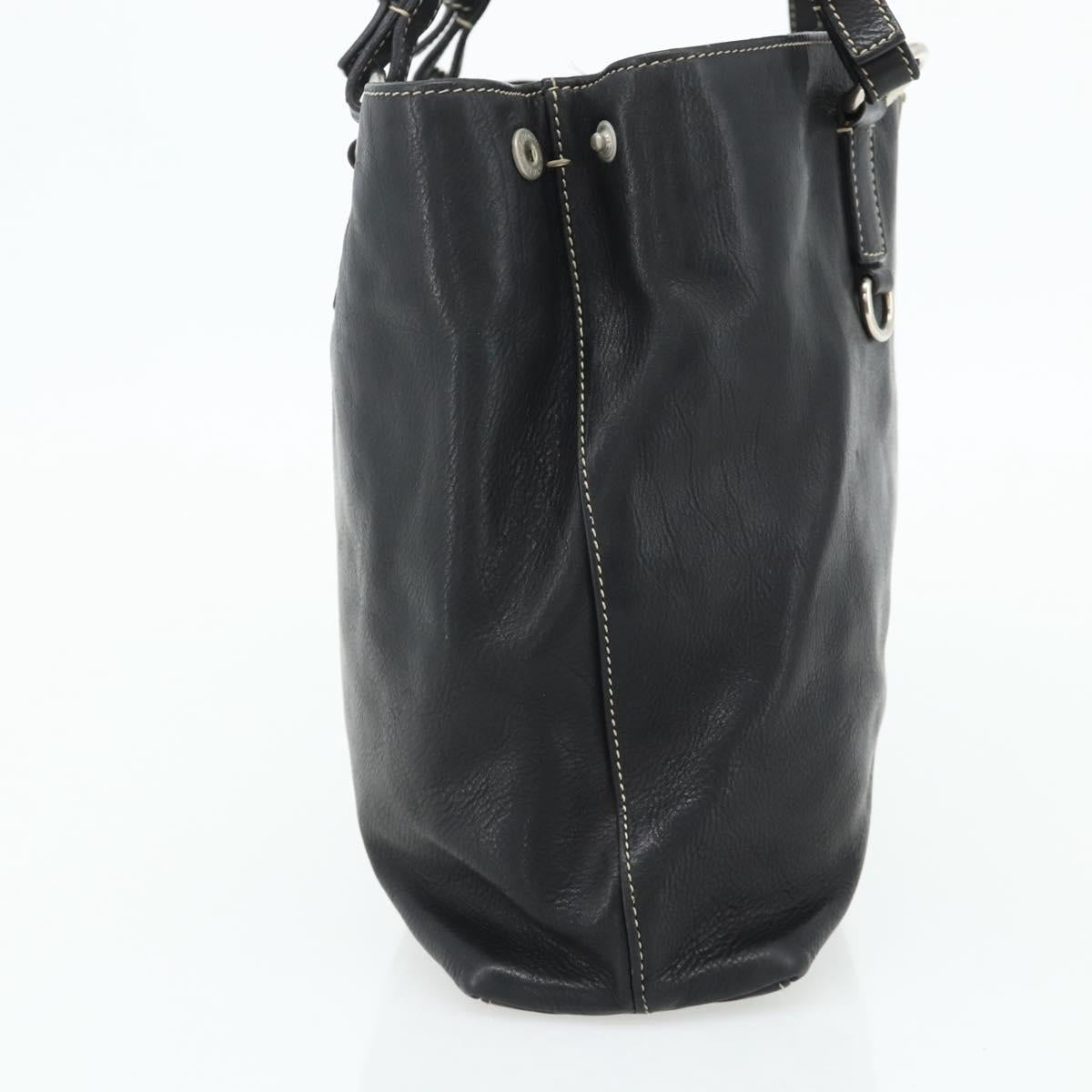 PRADA Tote Bag Leather Black Silver Auth 179472A
