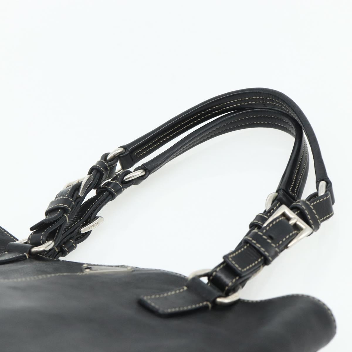 PRADA Tote Bag Leather Black Silver Auth 179472A
