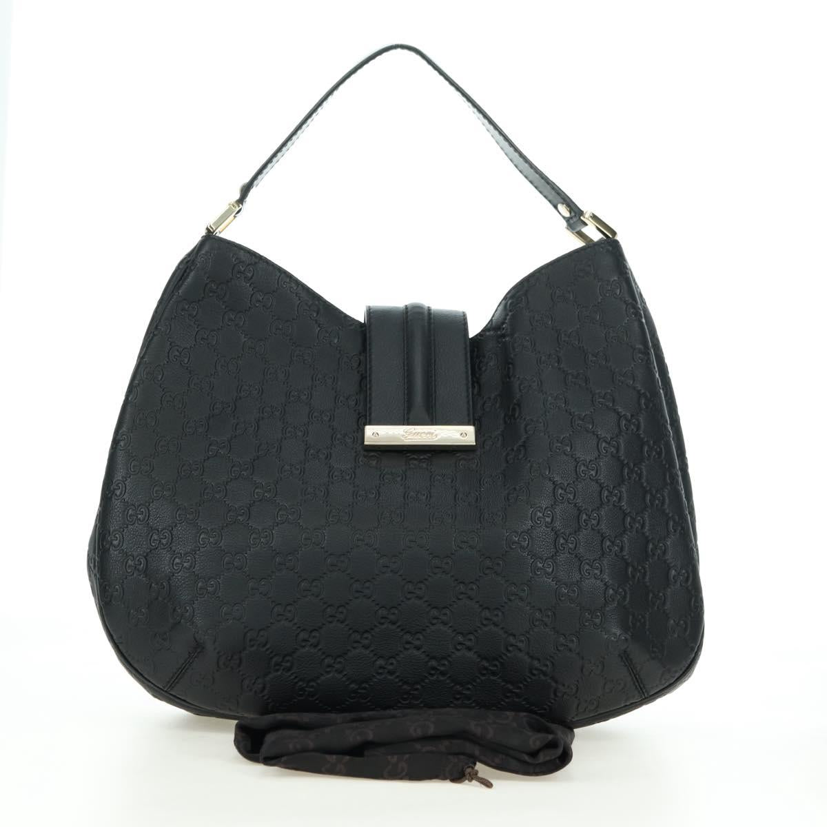 GUCCI GG Canvas Guccissima Shoulder Bag Leather Black Gold 233604 Auth 179473V
