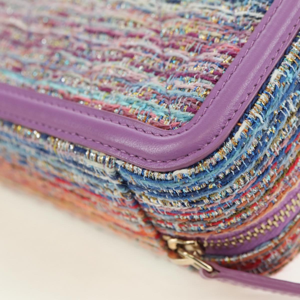 CHANEL Matelasse Chain Shoulder Bag Tweed Purple Gold CC Auth 179491SAM