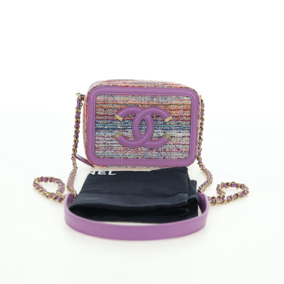 CHANEL Matelasse Chain Shoulder Bag Tweed Purple Gold CC Auth 179491SAM
