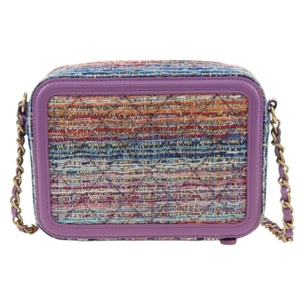 CHANEL Matelasse Chain Shoulder Bag Tweed Purple Gold CC Auth 179491SAM
