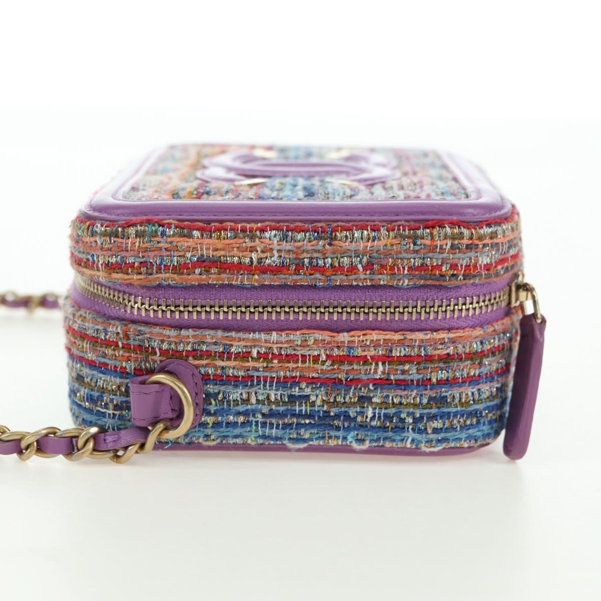 CHANEL Matelasse Chain Shoulder Bag Tweed Purple Gold CC Auth 179491SAM