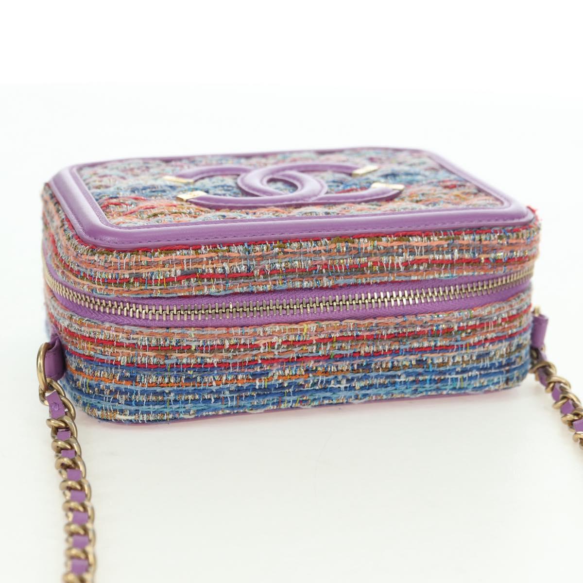 CHANEL Matelasse Chain Shoulder Bag Tweed Purple Gold CC Auth 179491SAM