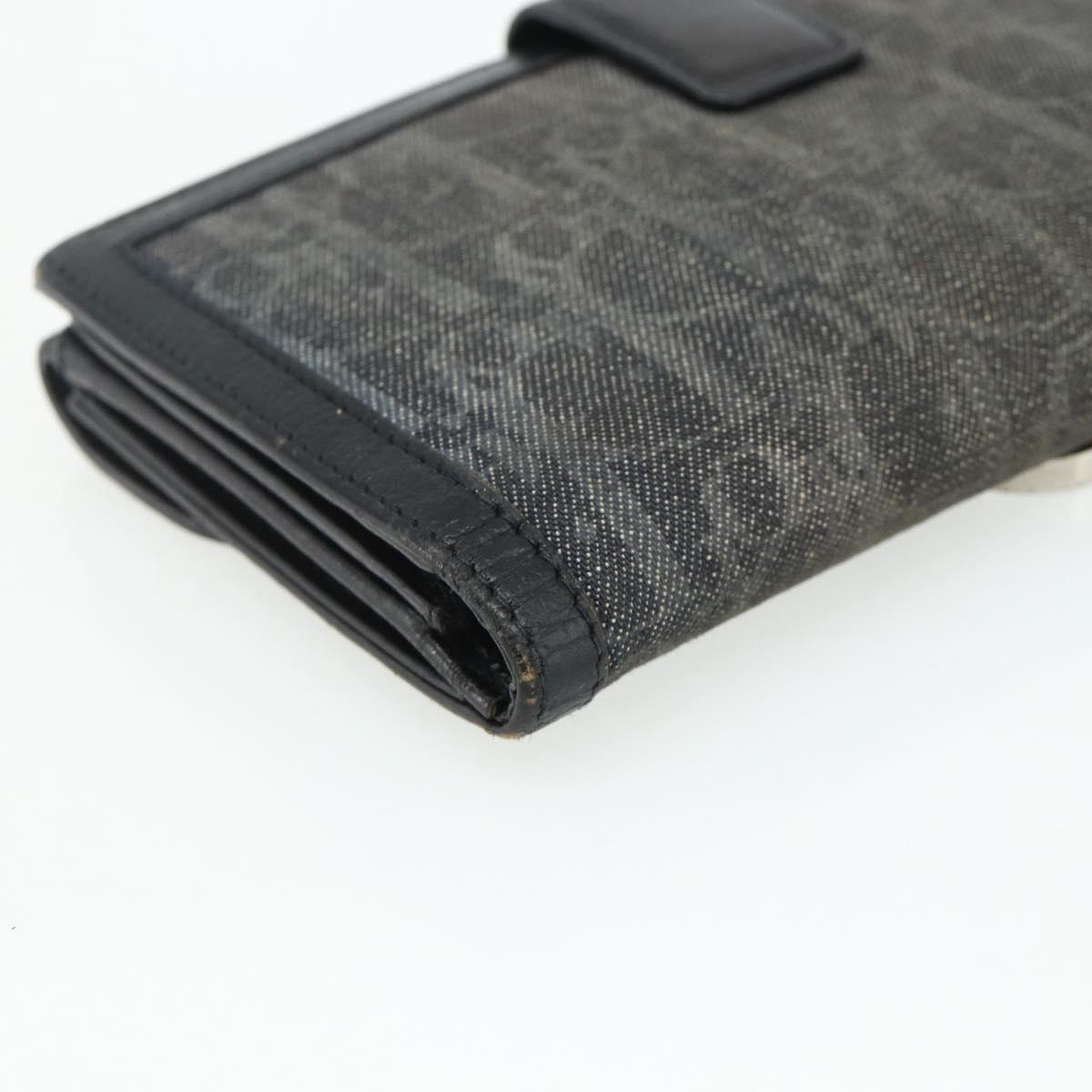 Christian Dior Trotter Canvas Long Wallet Silver Black Auth 179493