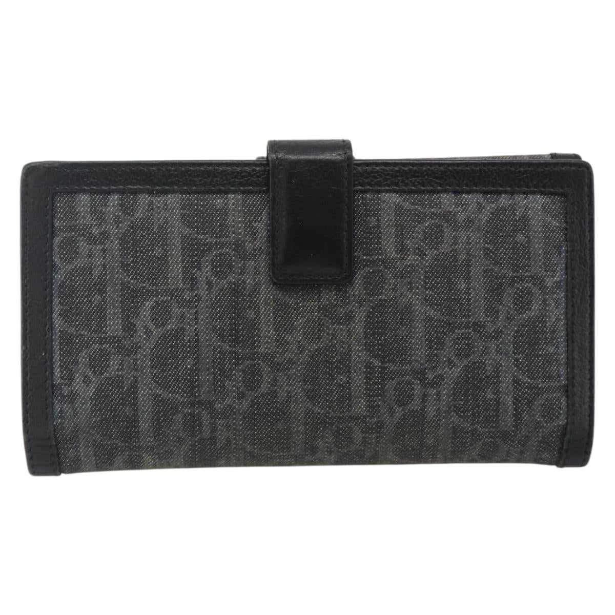 Christian Dior Trotter Canvas Long Wallet Silver Black Auth 179493
