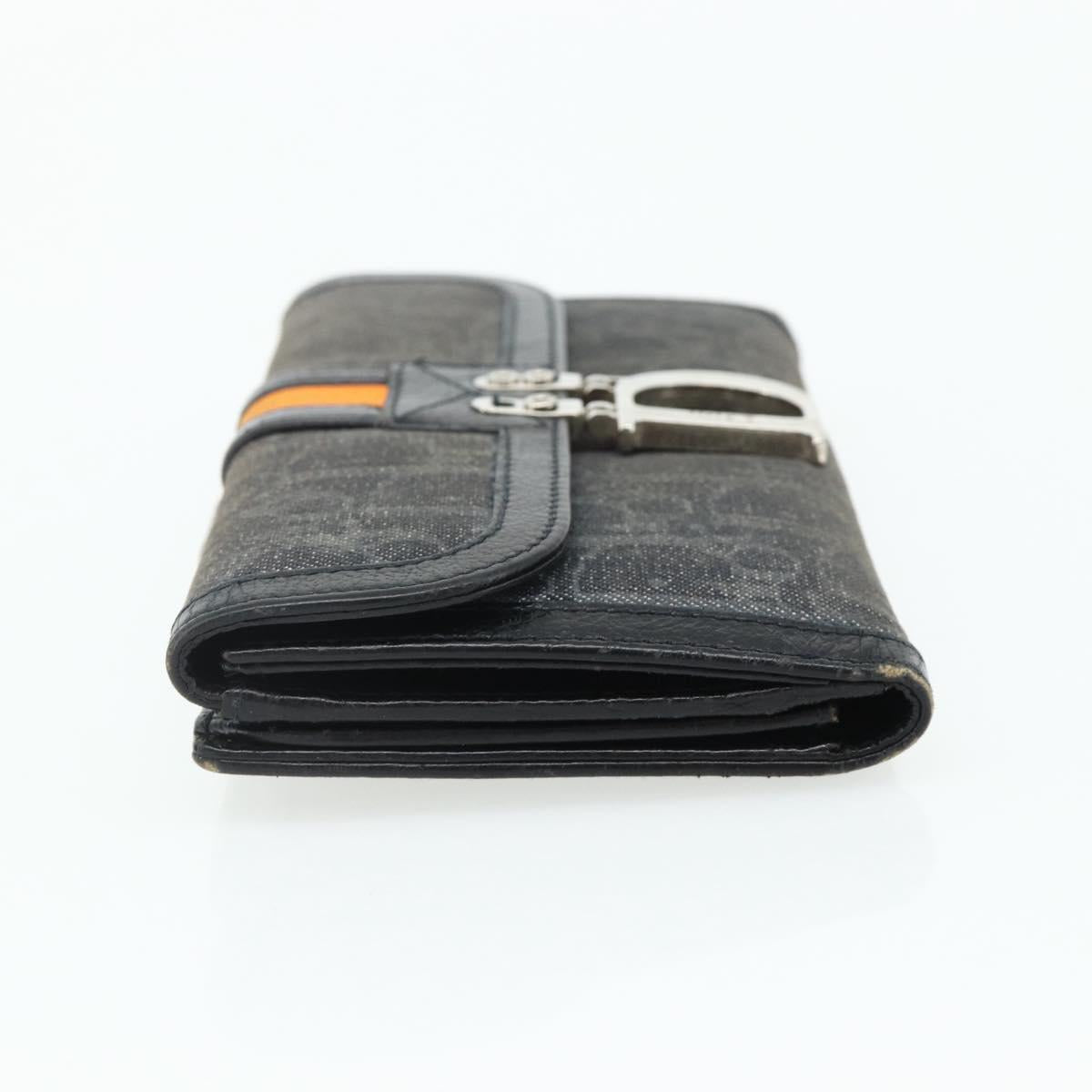 Christian Dior Trotter Canvas Long Wallet Silver Black Auth 179493