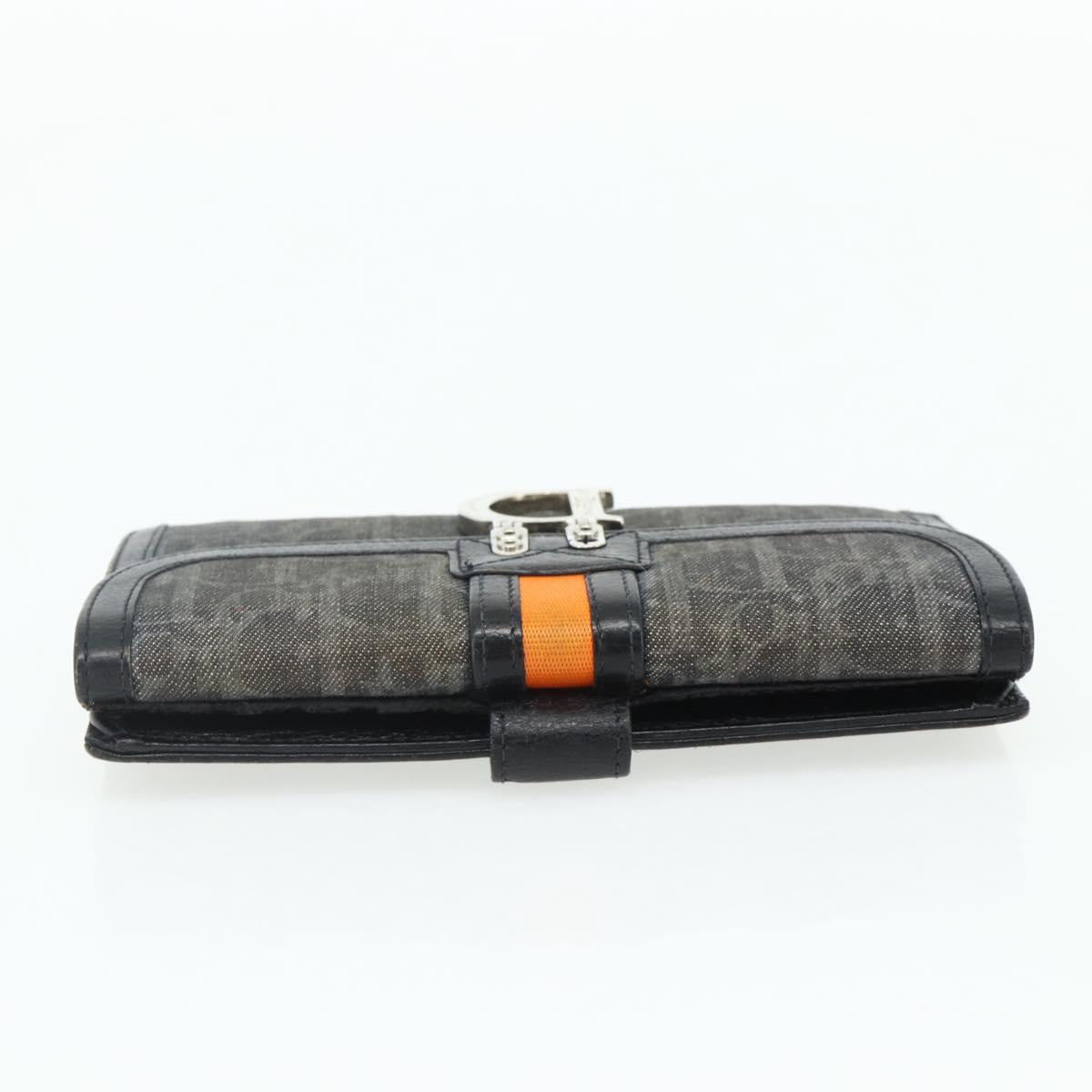 Christian Dior Trotter Canvas Long Wallet Silver Black Auth 179493