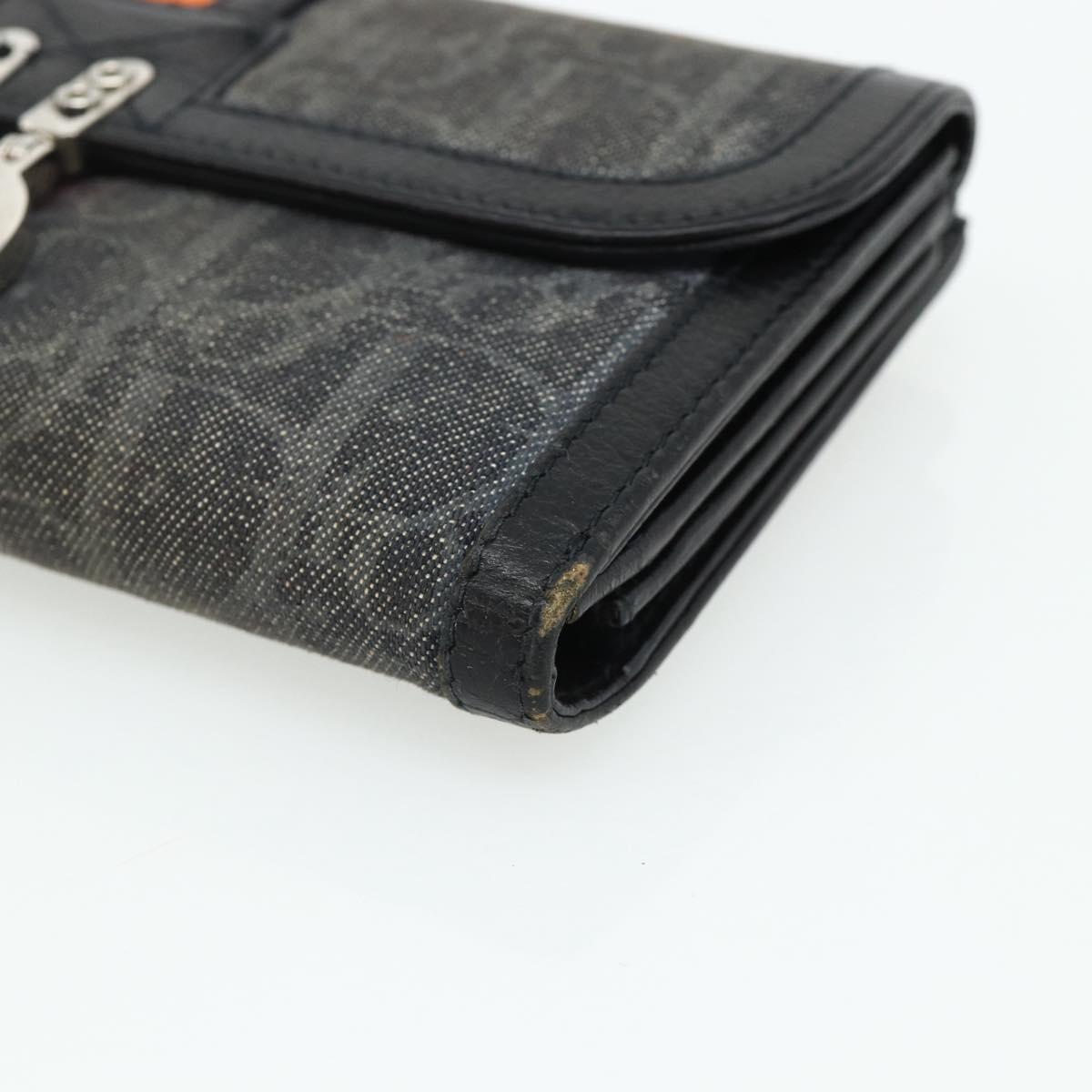 Christian Dior Trotter Canvas Long Wallet Silver Black Auth 179493