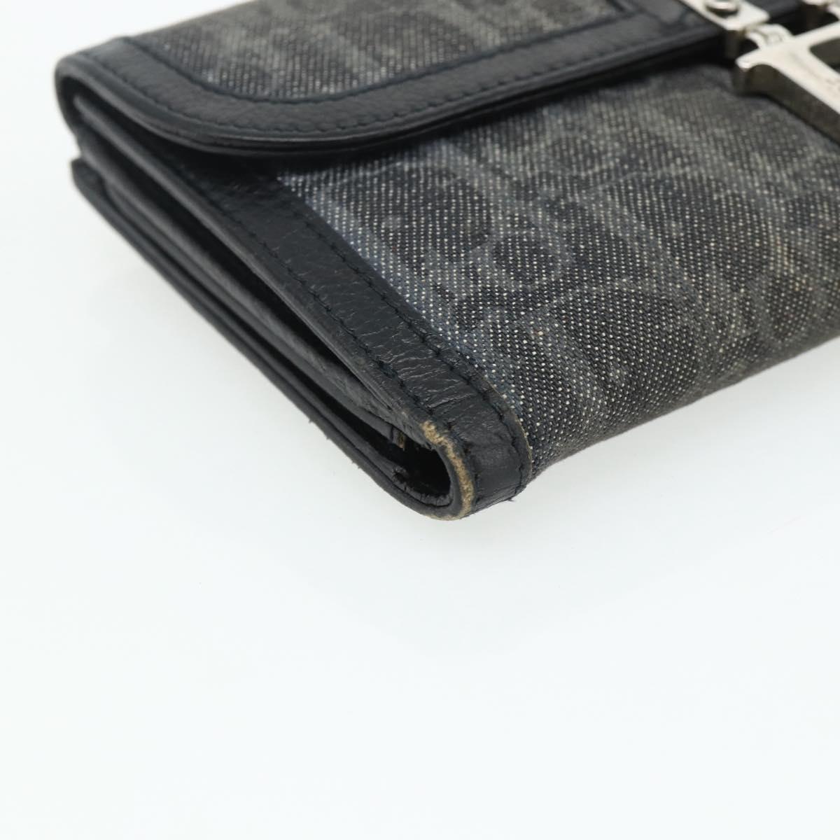 Christian Dior Trotter Canvas Long Wallet Silver Black Auth 179493