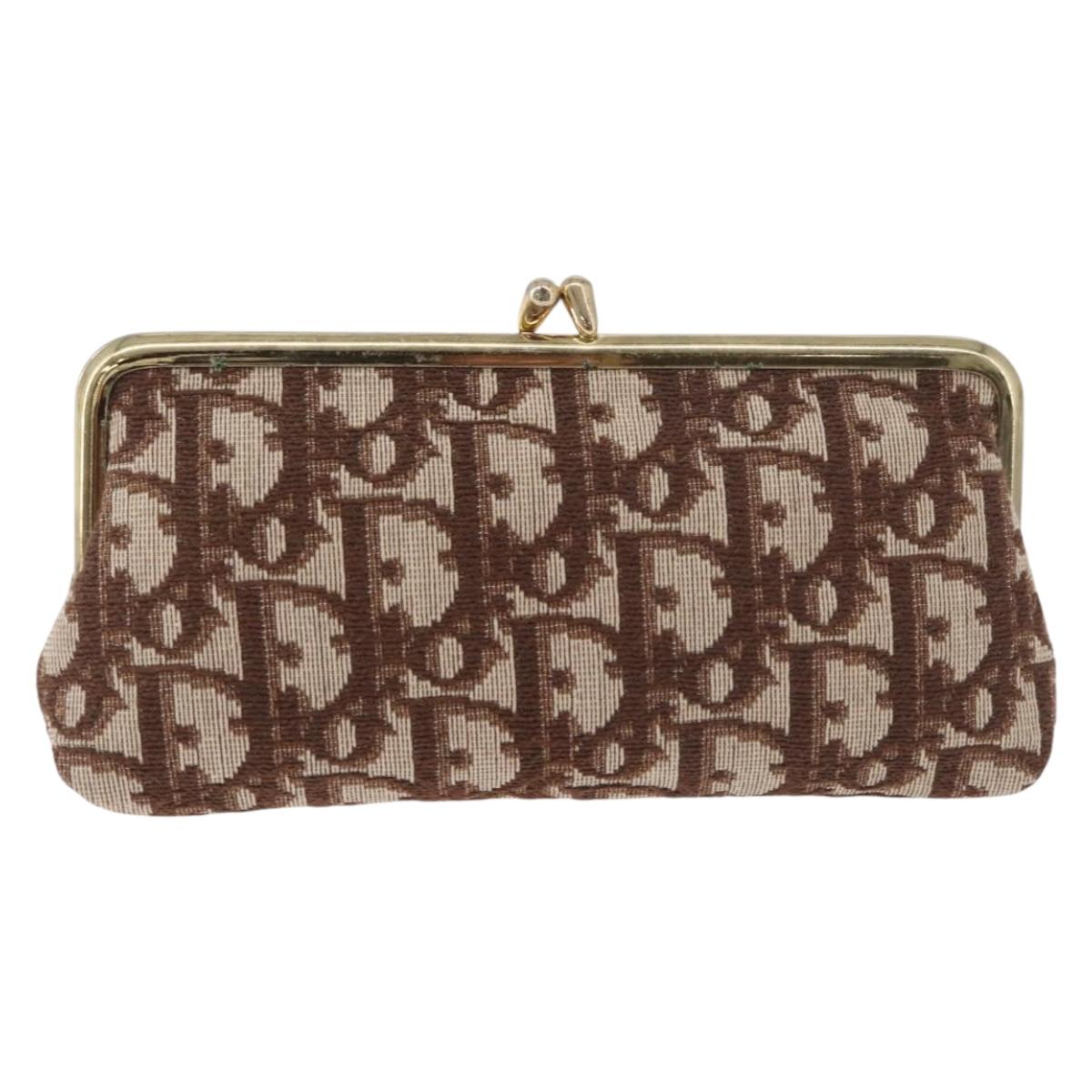 Christian Dior Trotter Canvas Pouch Brown Gold Auth 179495