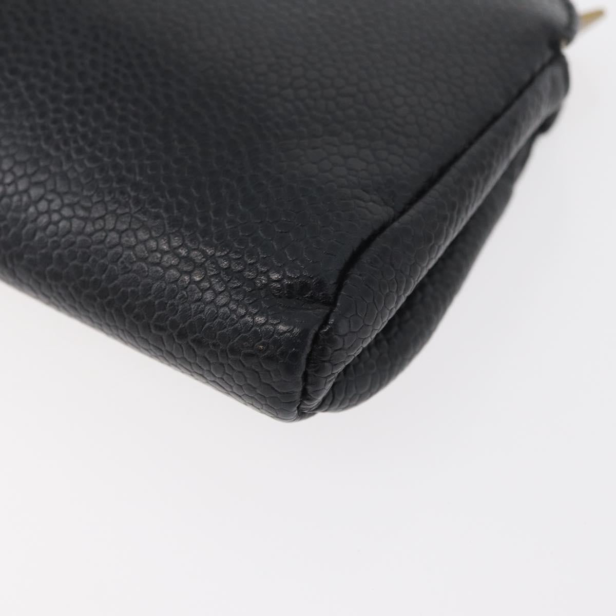 CHANEL Coin Purse Caviar Skin Black Gold CC Auth 179496A