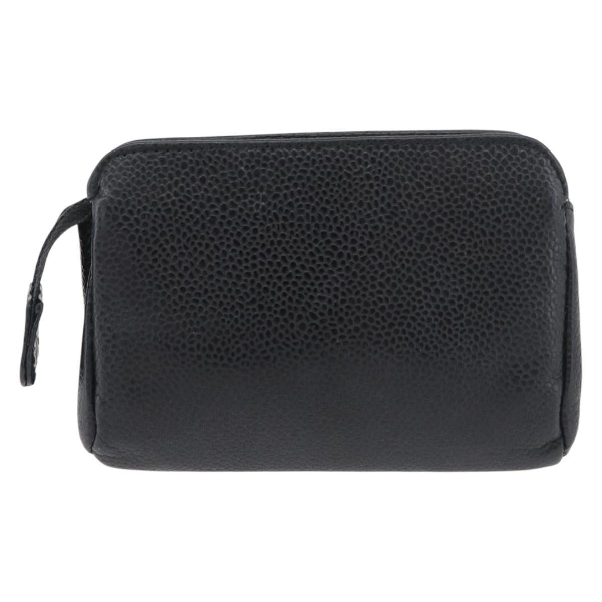 CHANEL Coin Purse Caviar Skin Black Gold CC Auth 179496A