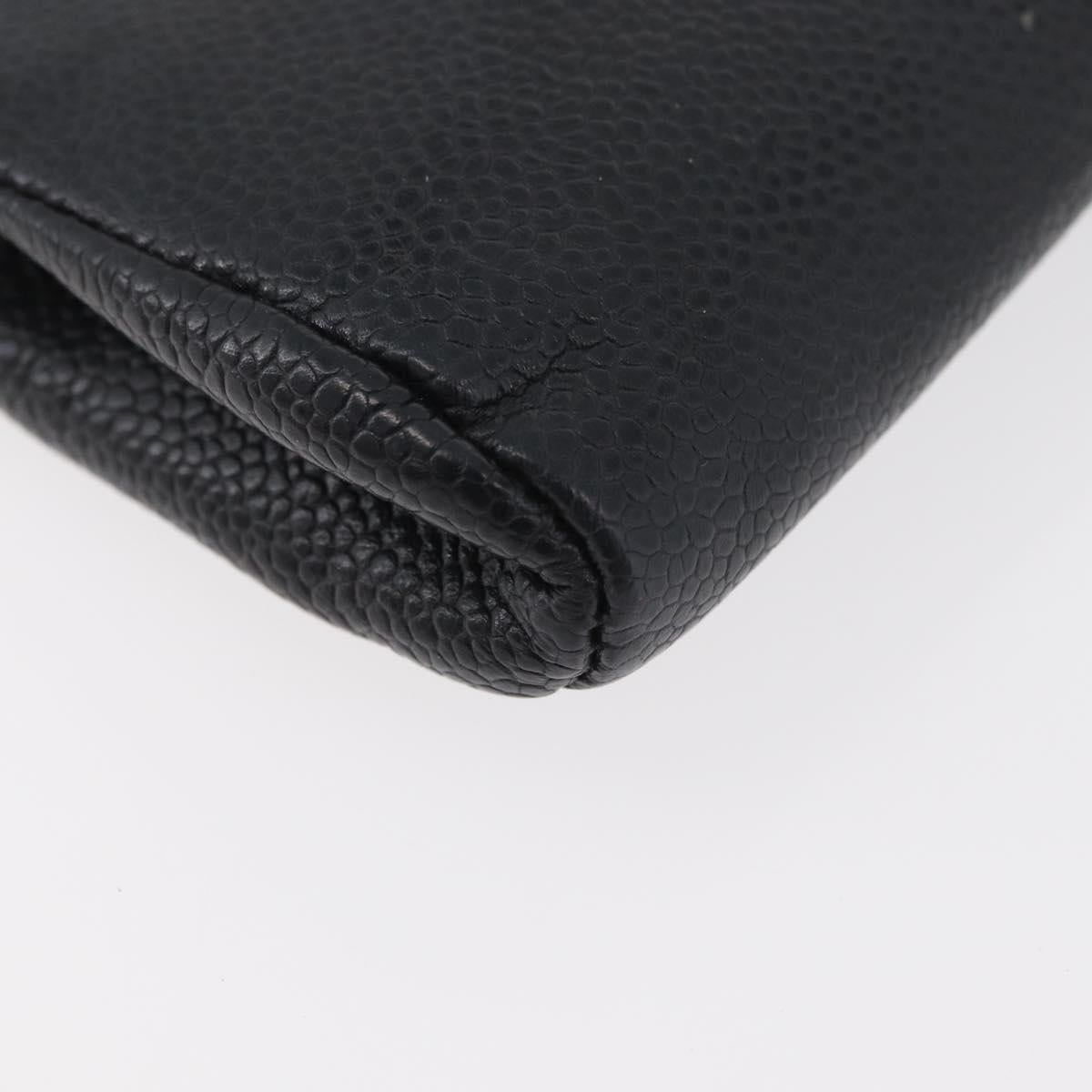 CHANEL Coin Purse Caviar Skin Black Gold CC Auth 179496A
