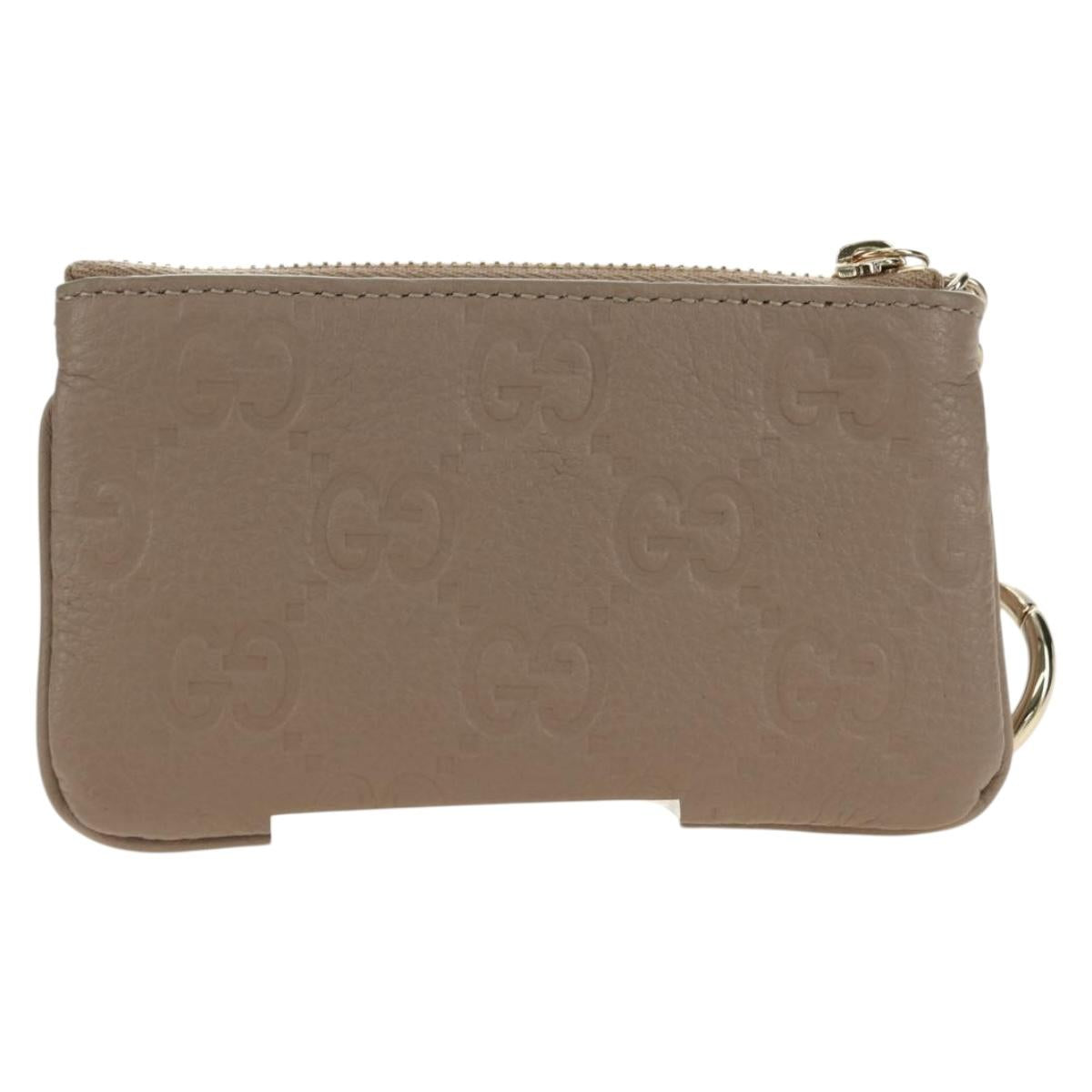 GUCCI GG Emblem Key Pouch Leather Beige Gold 815891 Auth 179515V