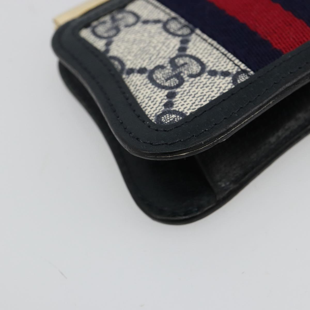 GUCCI GG Supreme Sherry Line Coin Purse PVC Gold Navy Auth 179518A