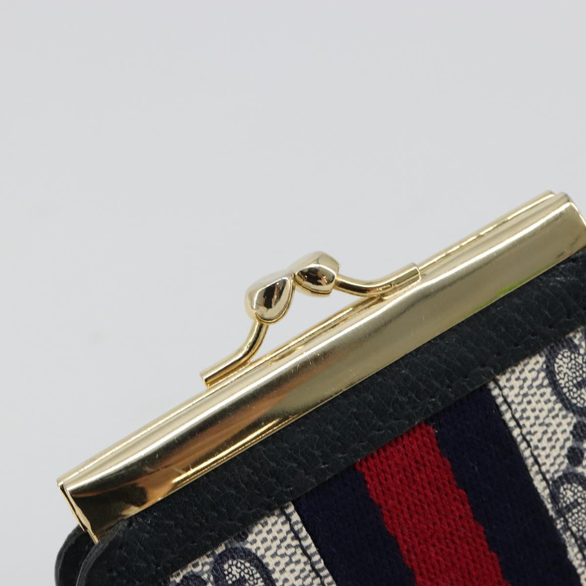 GUCCI GG Supreme Sherry Line Coin Purse PVC Gold Navy Auth 179518A