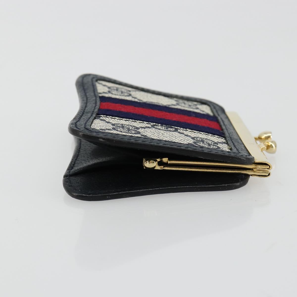 GUCCI GG Supreme Sherry Line Coin Purse PVC Gold Navy Auth 179518A