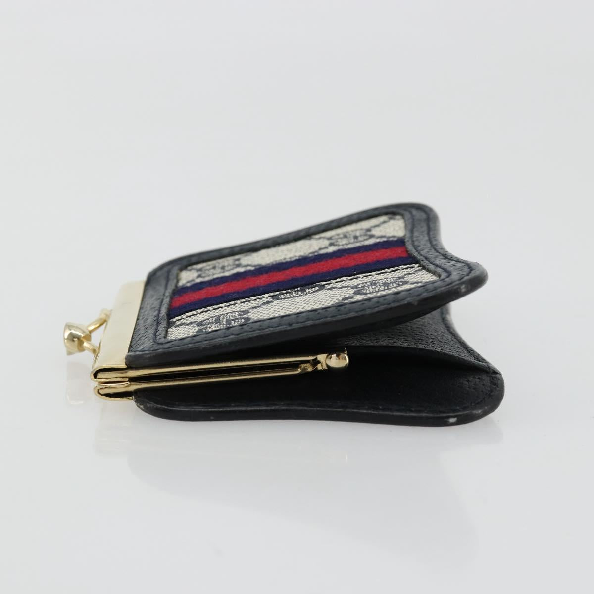 GUCCI GG Supreme Sherry Line Coin Purse PVC Gold Navy Auth 179518A