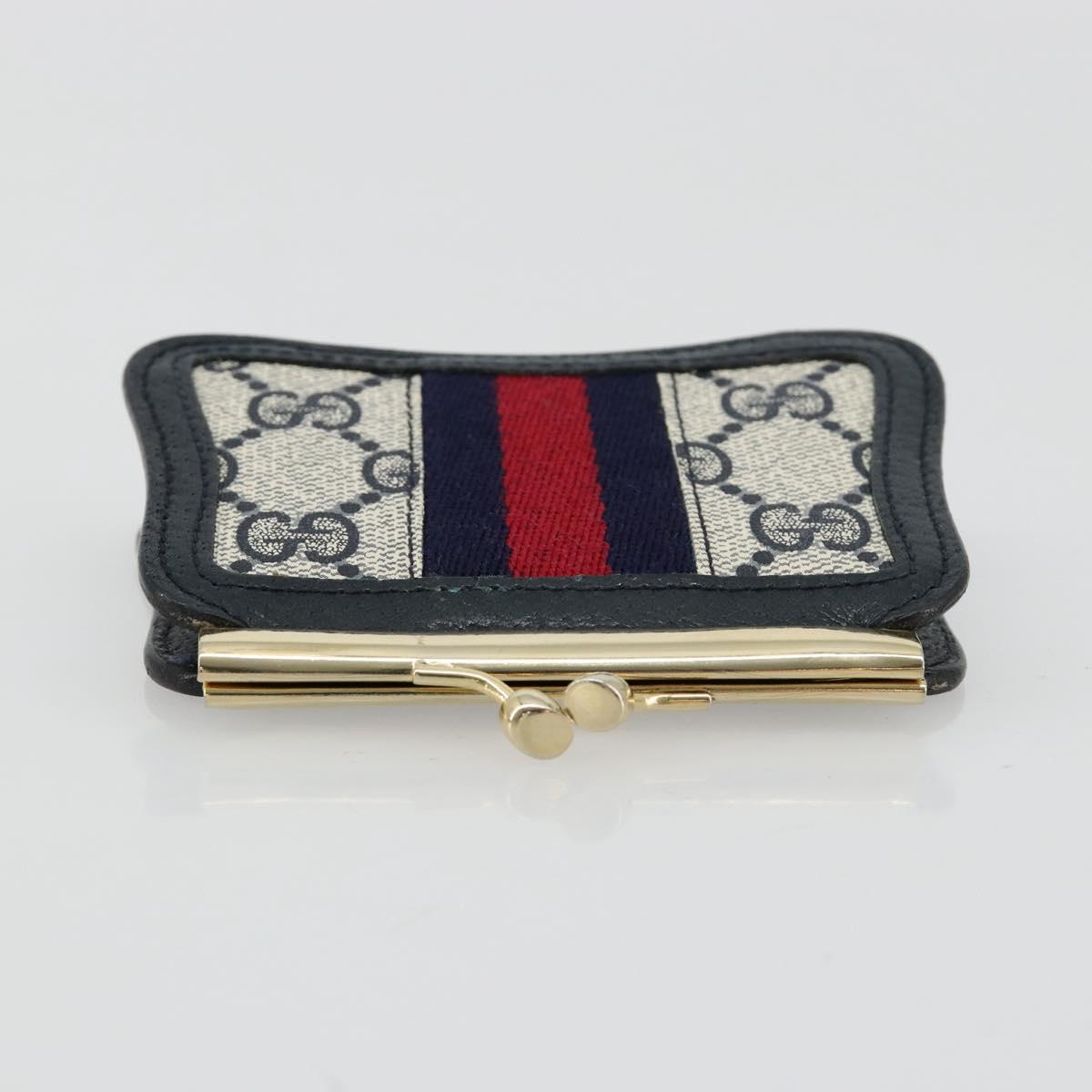 GUCCI GG Supreme Sherry Line Coin Purse PVC Gold Navy Auth 179518A