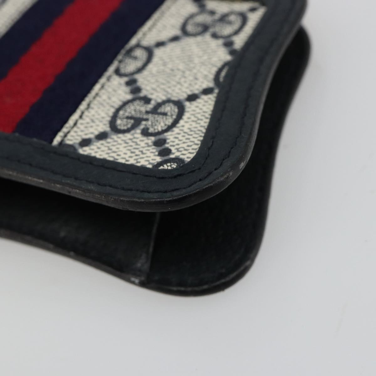 GUCCI GG Supreme Sherry Line Coin Purse PVC Gold Navy Auth 179518A