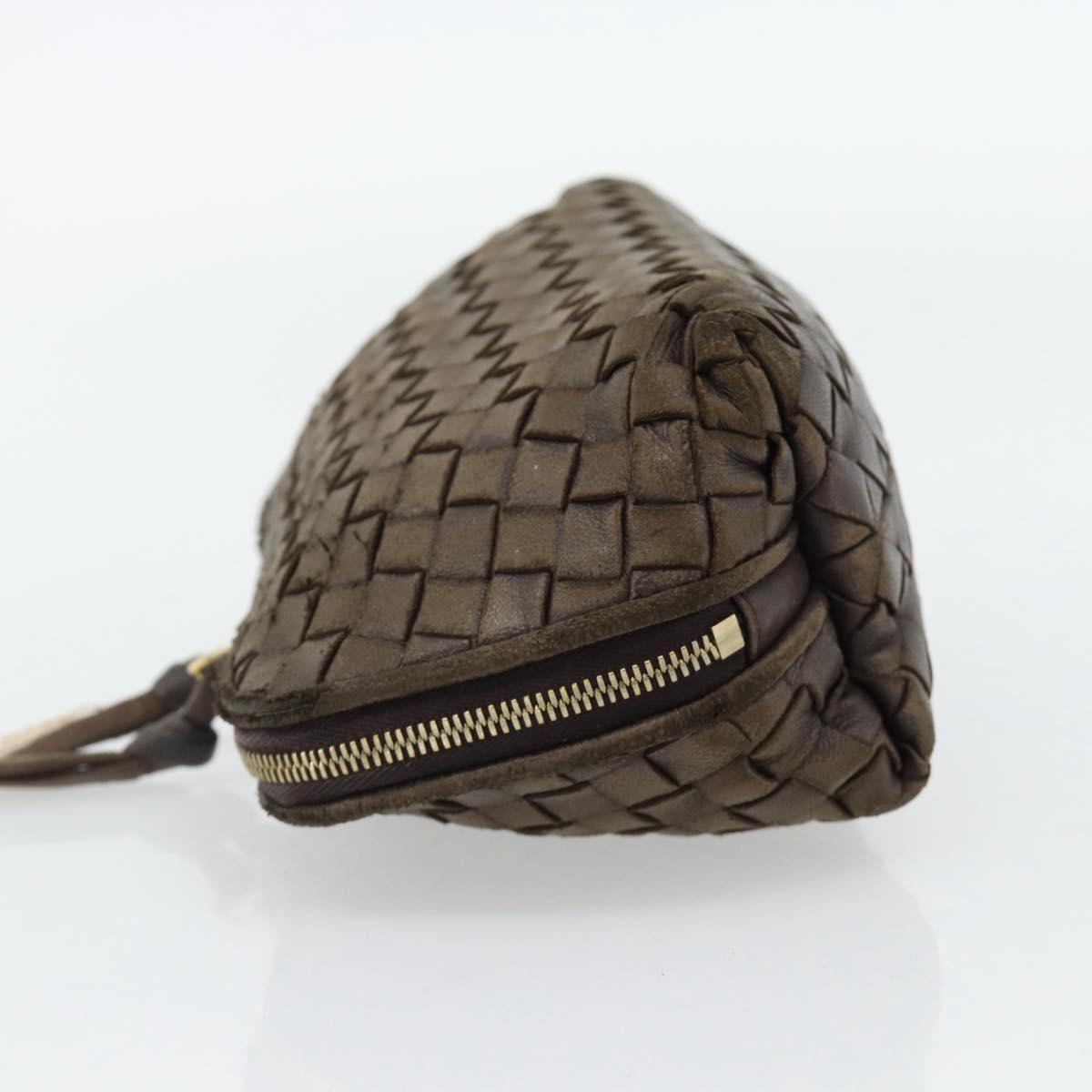 BOTTEGA VENETA INTRECCIATO Pouch Leather Brown Gold Auth 179520