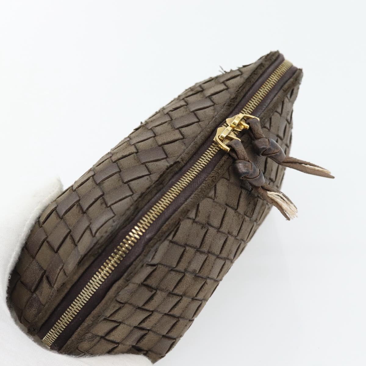 BOTTEGA VENETA INTRECCIATO Pouch Leather Brown Gold Auth 179520