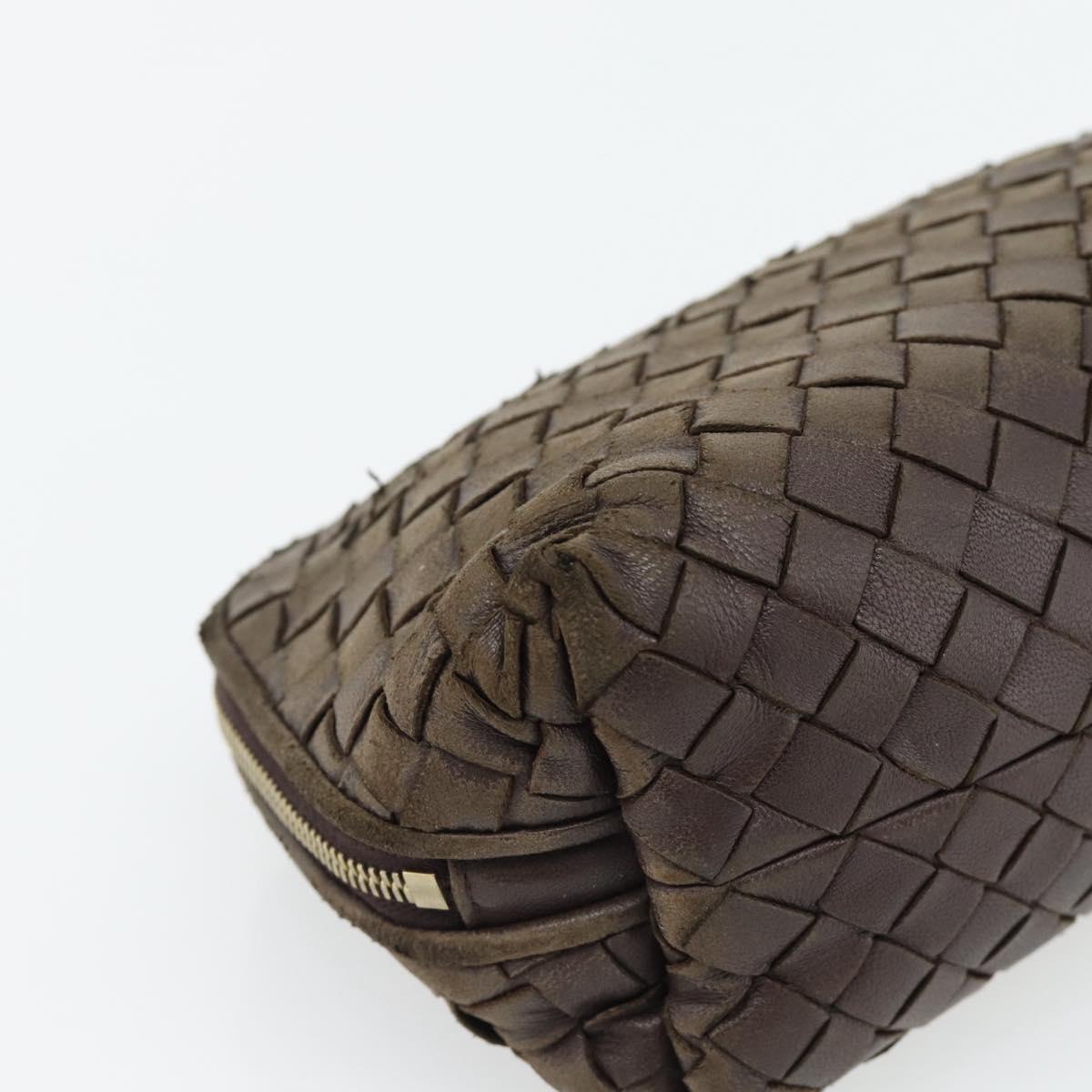 BOTTEGA VENETA INTRECCIATO Pouch Leather Brown Gold Auth 179520