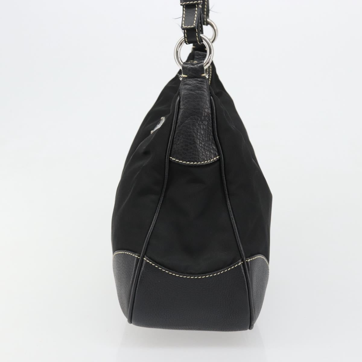 PRADA Shoulder Bag Nylon Leather Black Silver Auth 179529A