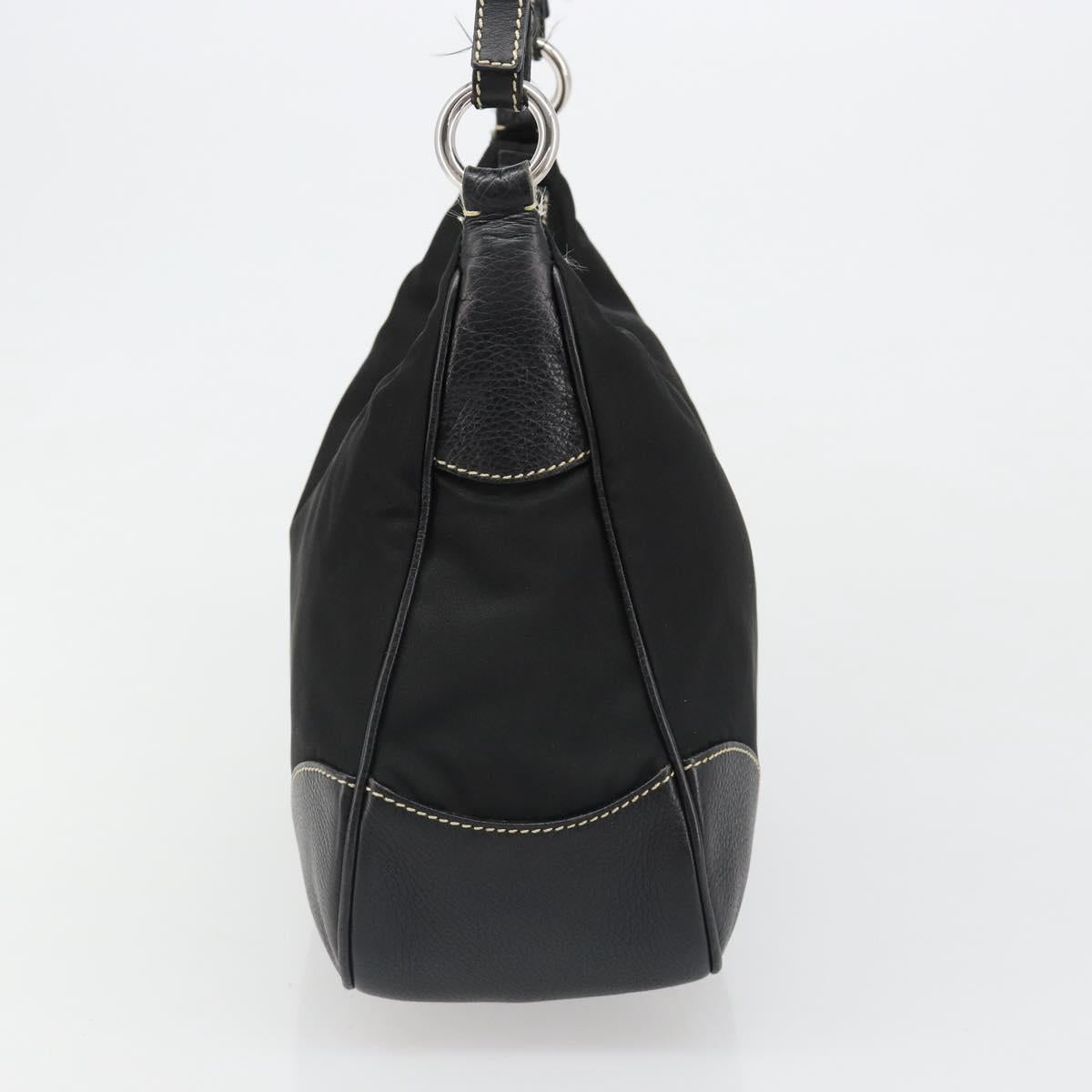 PRADA Shoulder Bag Nylon Leather Black Silver Auth 179529A