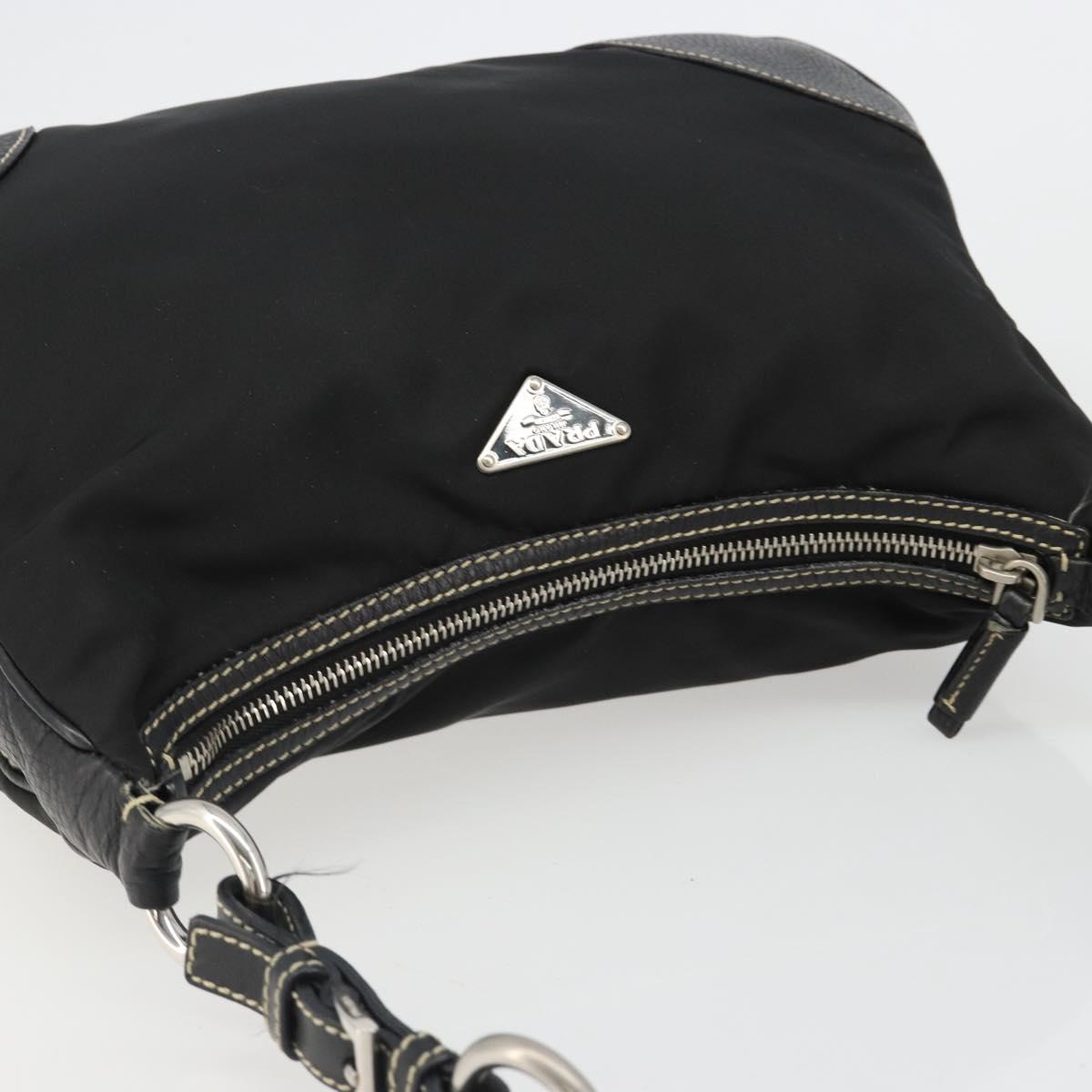 PRADA Shoulder Bag Nylon Leather Black Silver Auth 179529A