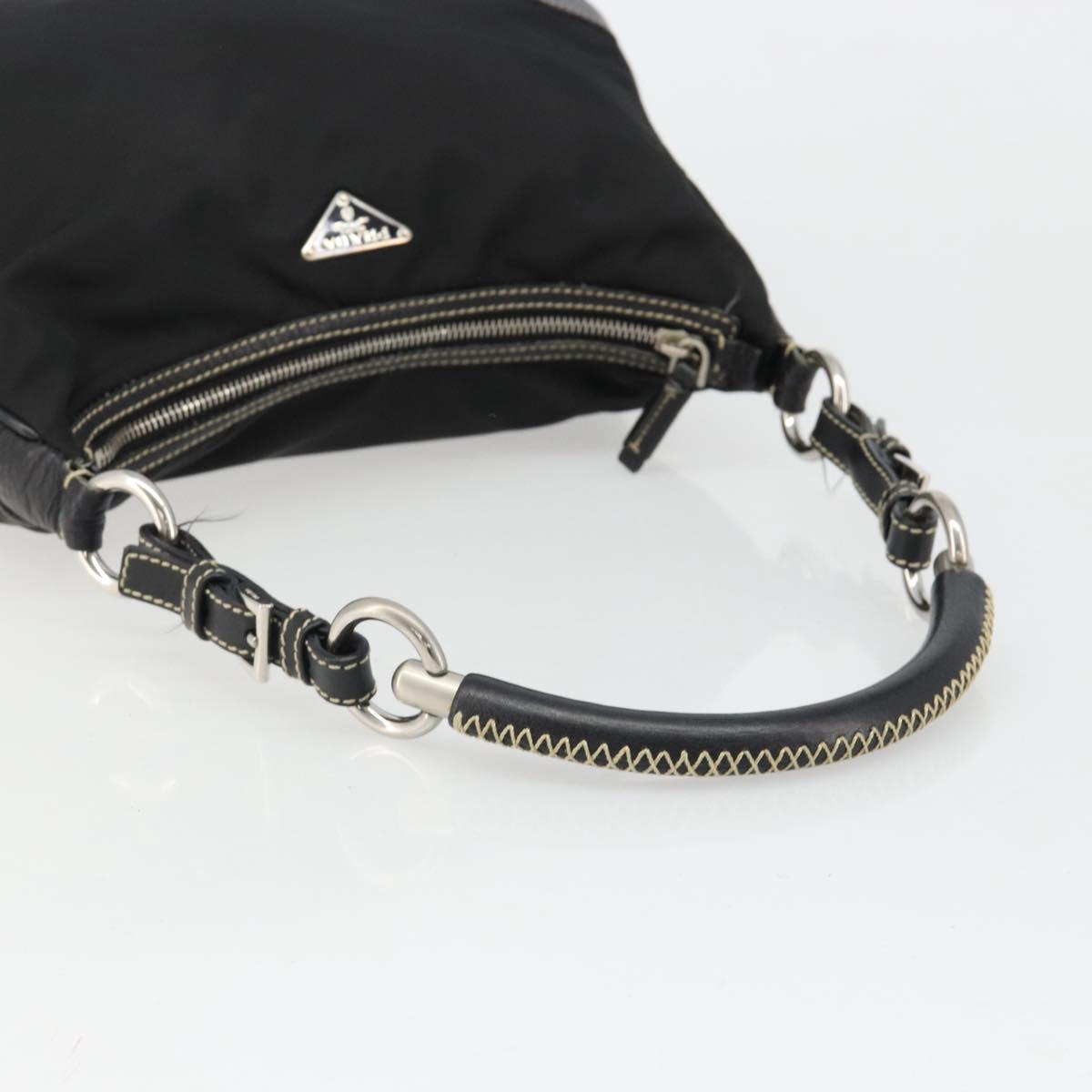 PRADA Shoulder Bag Nylon Leather Black Silver Auth 179529A