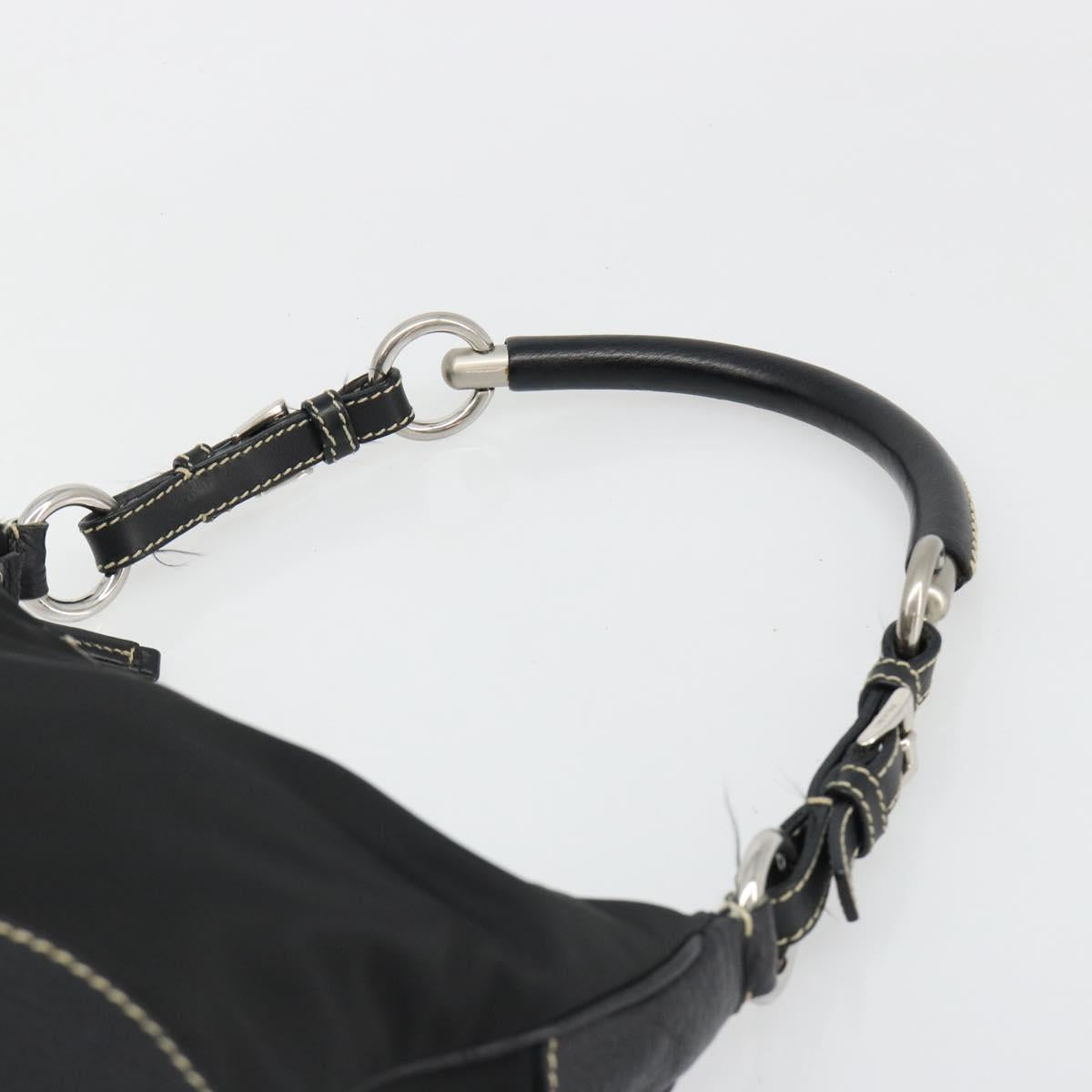 PRADA Shoulder Bag Nylon Leather Black Silver Auth 179529A