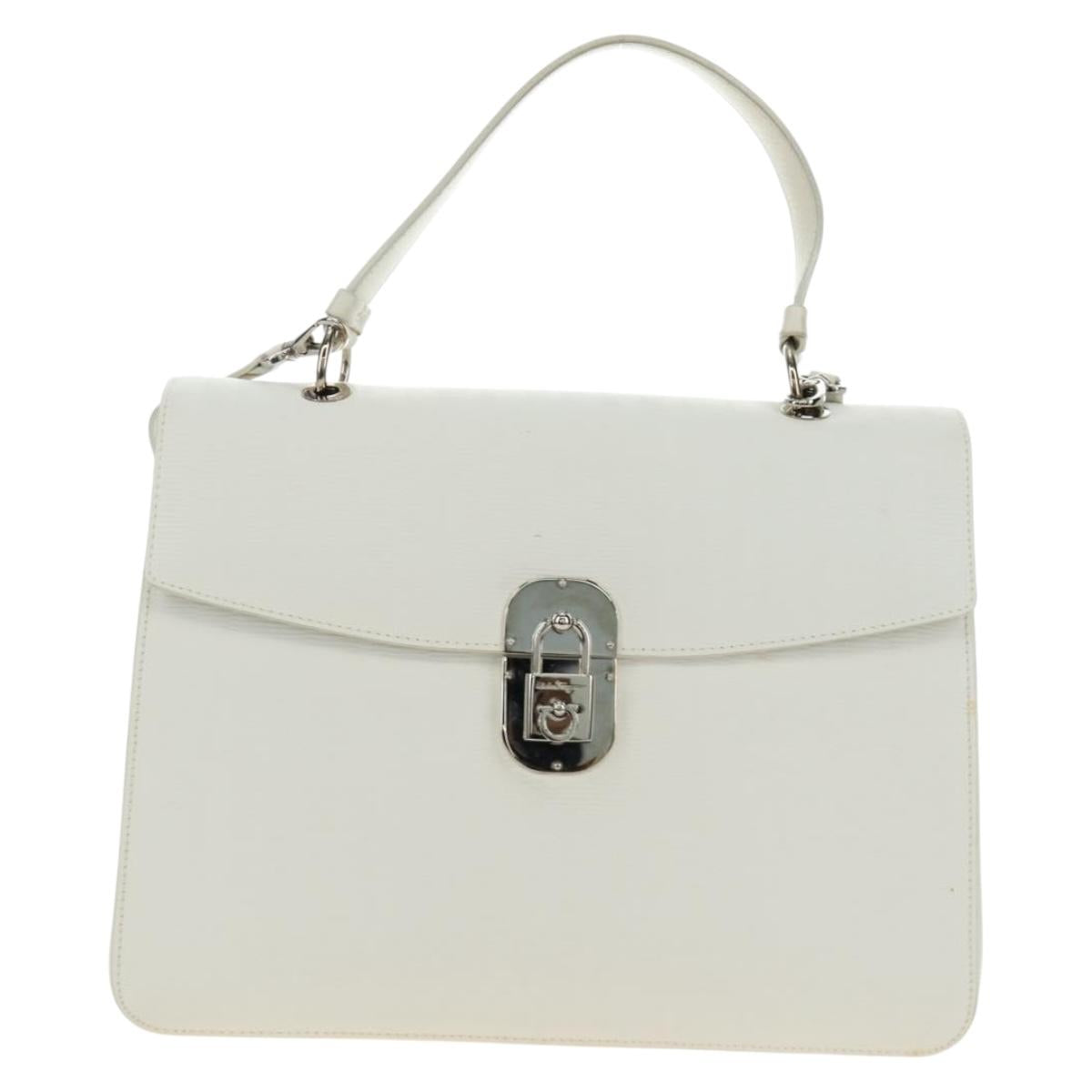 Salvatore Ferragamo Gancini Hand Bag PVC Leather 2way White Silver Auth 179530V