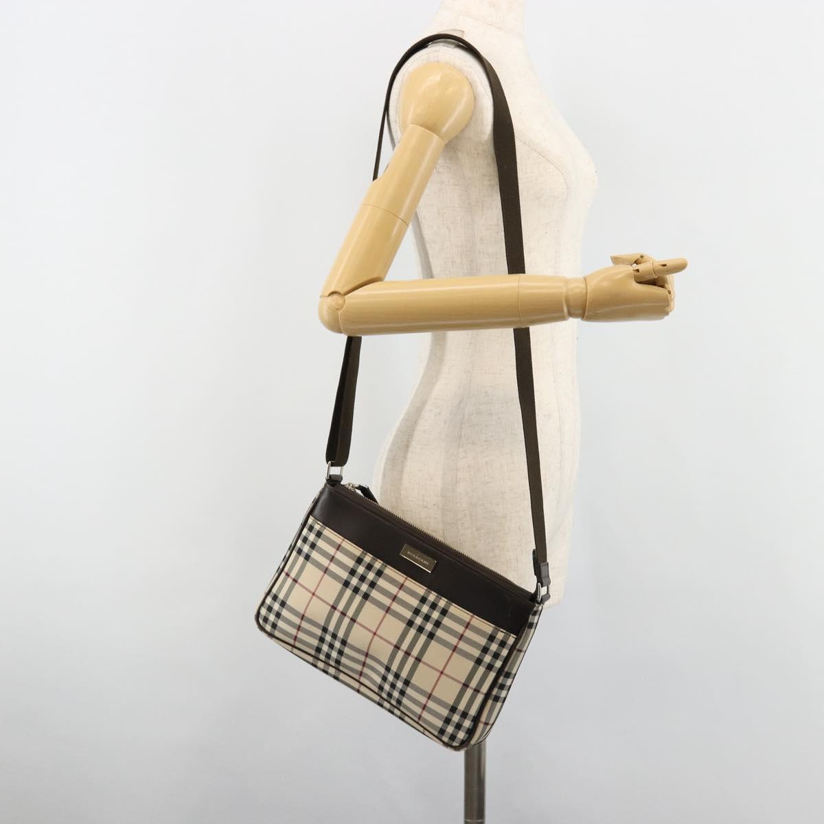 BURBERRY Nova Check Shoulder Bag Canvas Silver Beige Auth 179533
