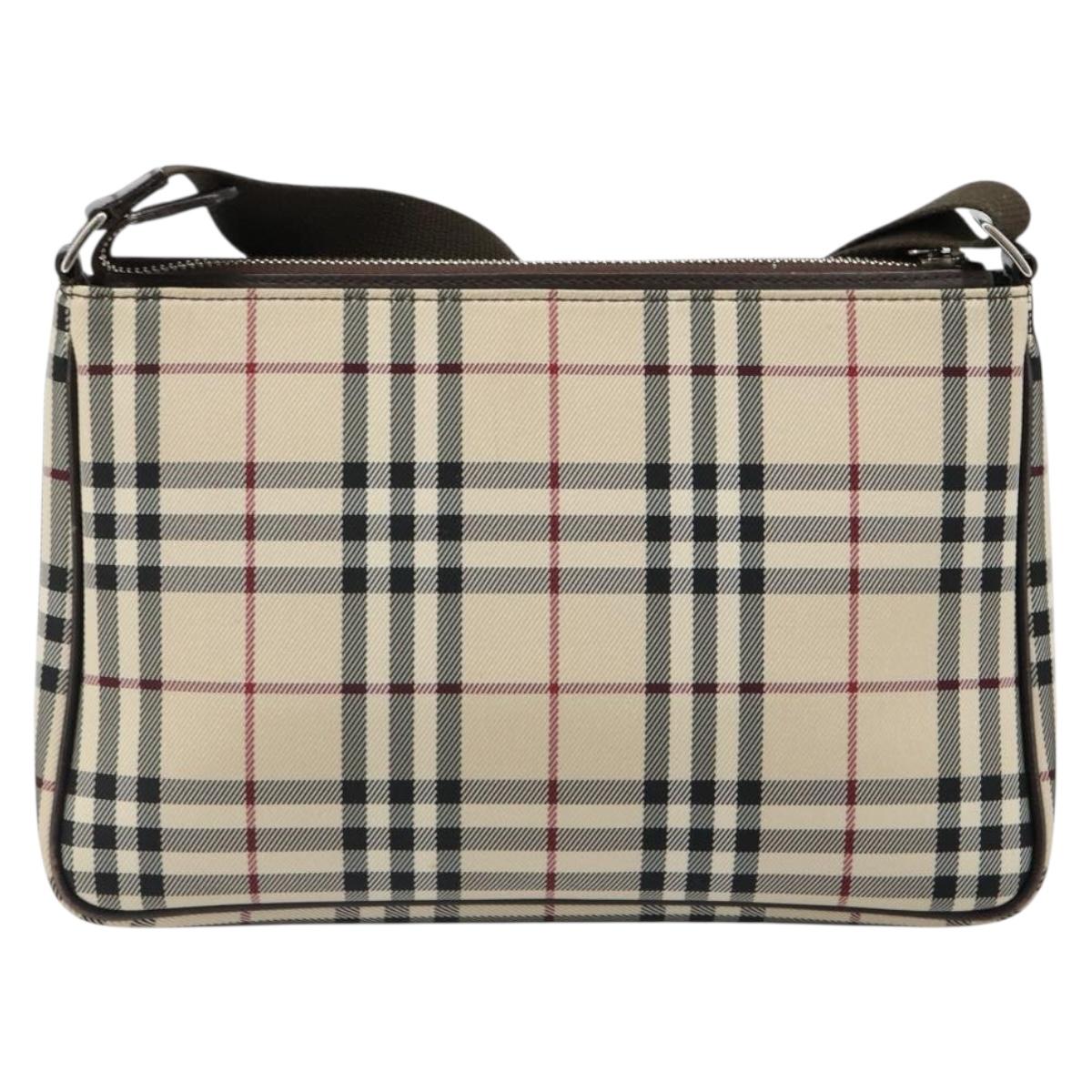 BURBERRY Nova Check Shoulder Bag Canvas Silver Beige Auth 179533