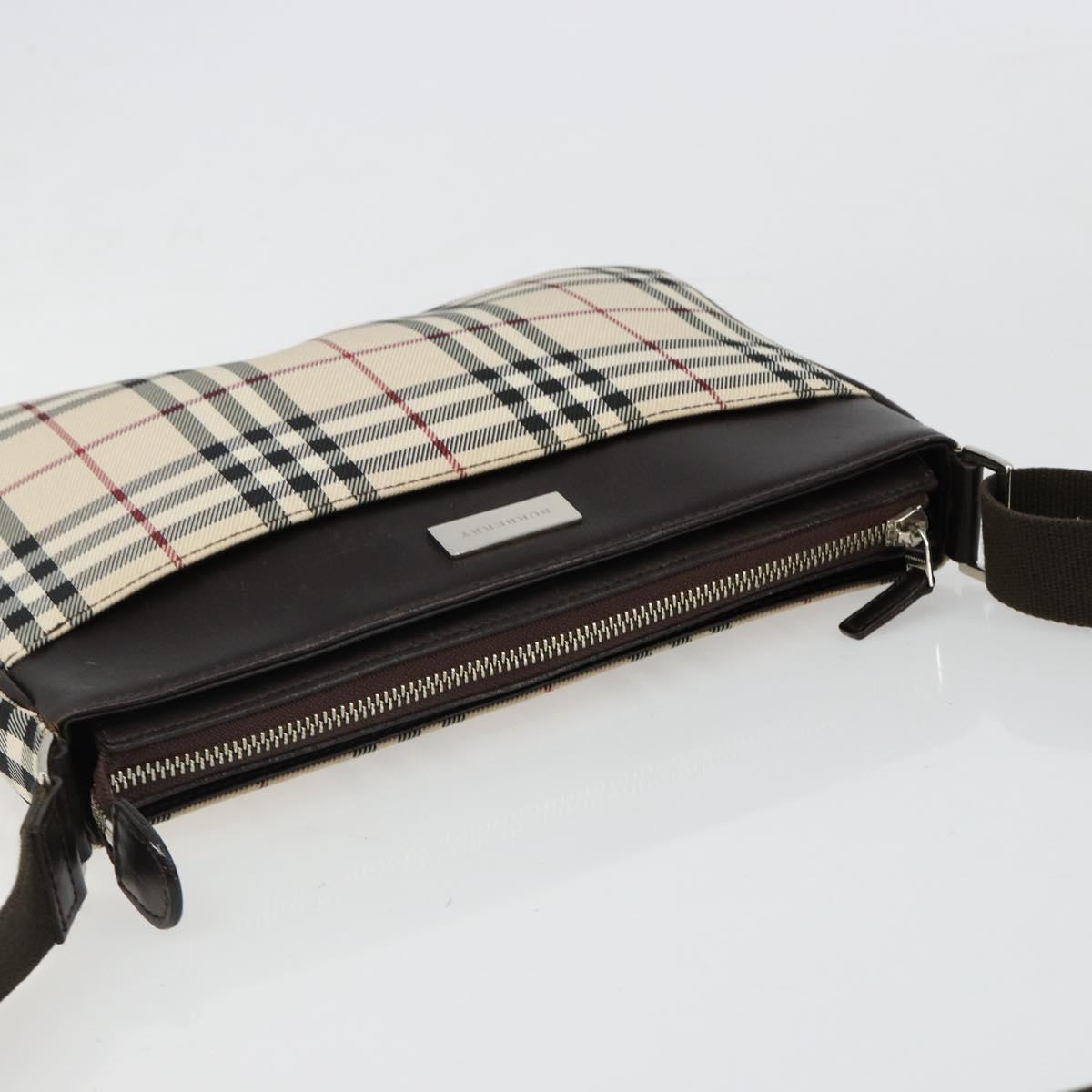 BURBERRY Nova Check Shoulder Bag Canvas Silver Beige Auth 179533