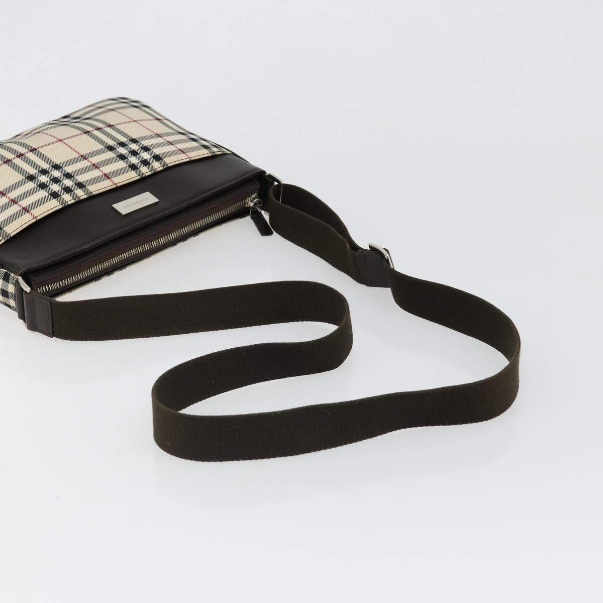 BURBERRY Nova Check Shoulder Bag Canvas Silver Beige Auth 179533