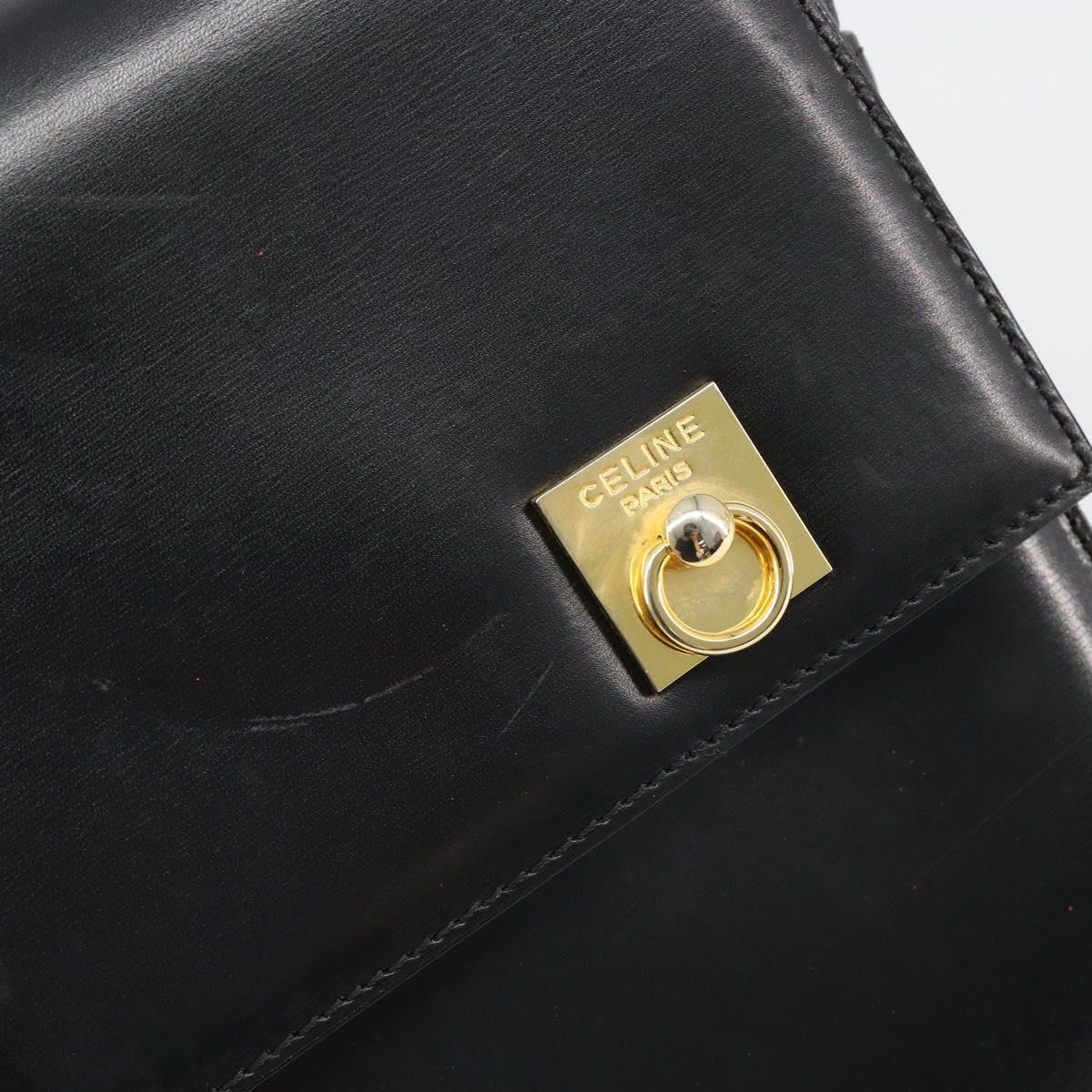 CELINE Shoulder Bag Leather Black Gold Auth 179534A