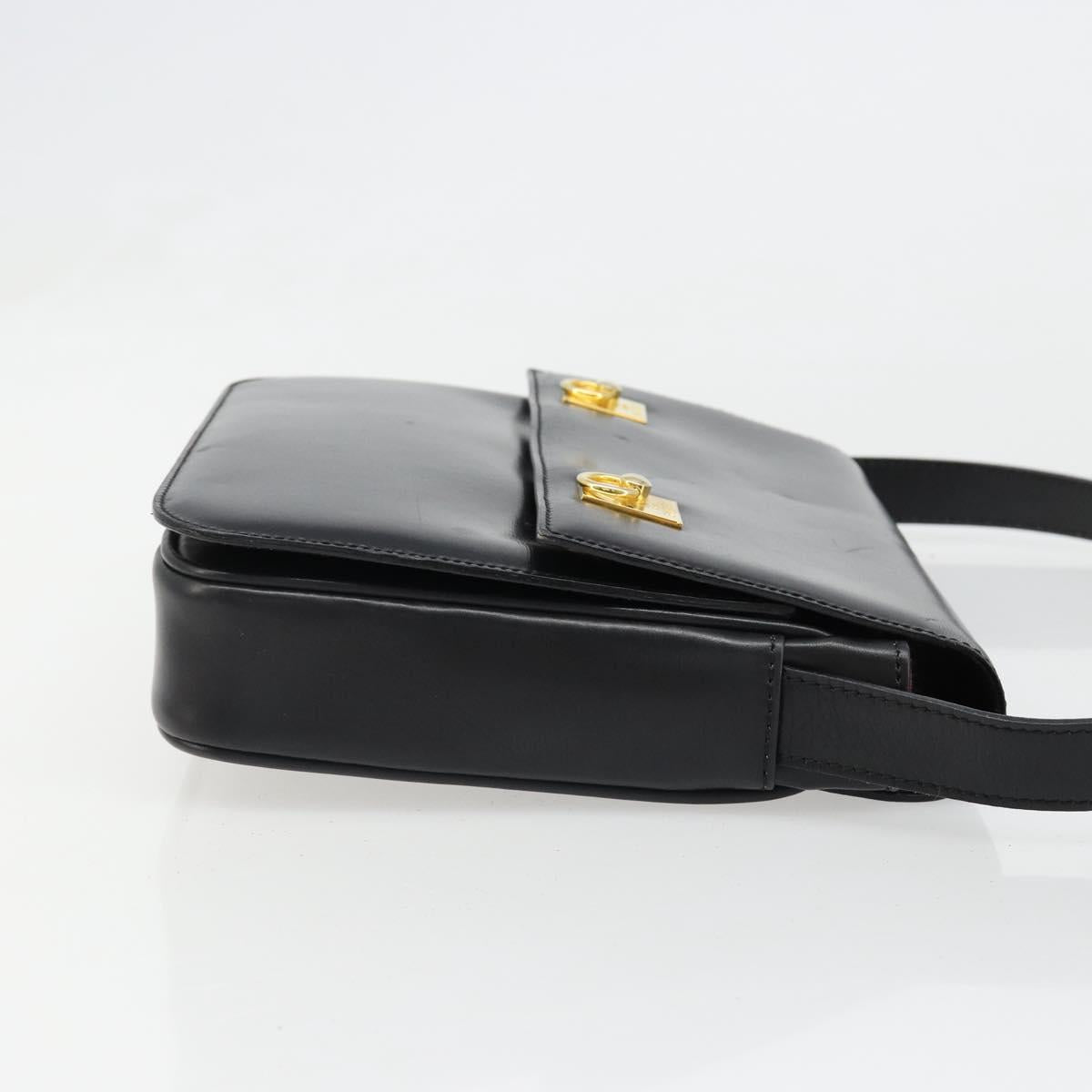 CELINE Shoulder Bag Leather Black Gold Auth 179534A