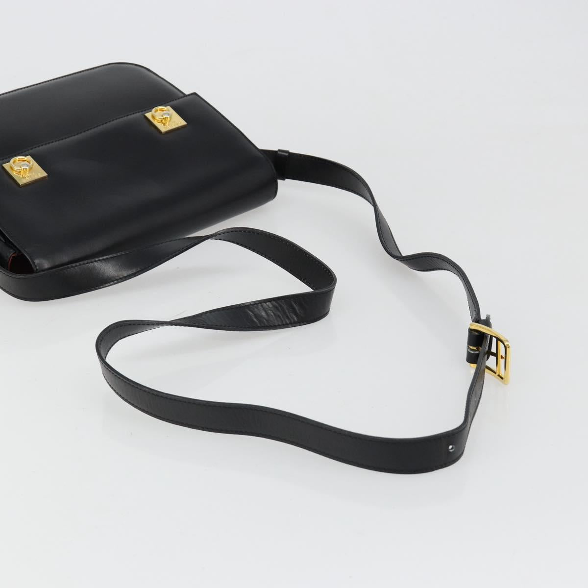 CELINE Shoulder Bag Leather Black Gold Auth 179534A