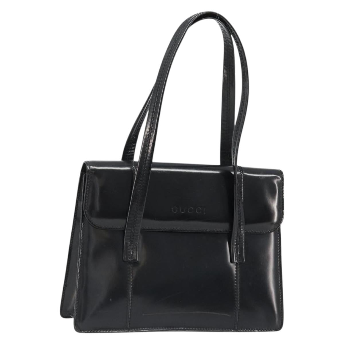 GUCCI Bamboo Hand Bag Patent leather Black Gold Auth 179535