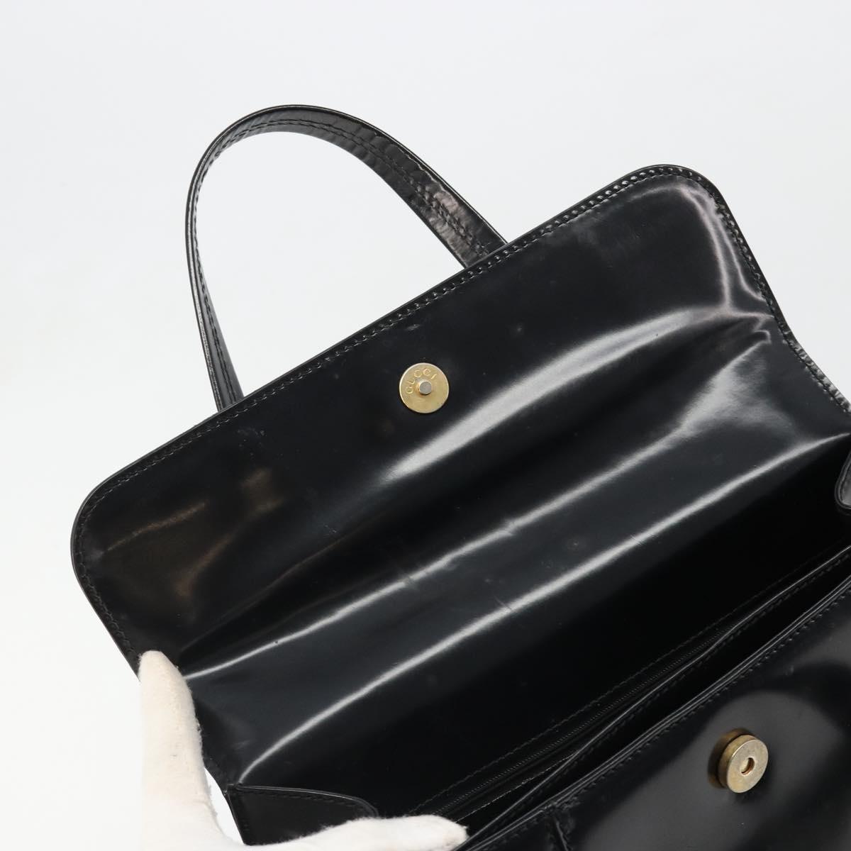 GUCCI Bamboo Hand Bag Patent leather Black Gold Auth 179535