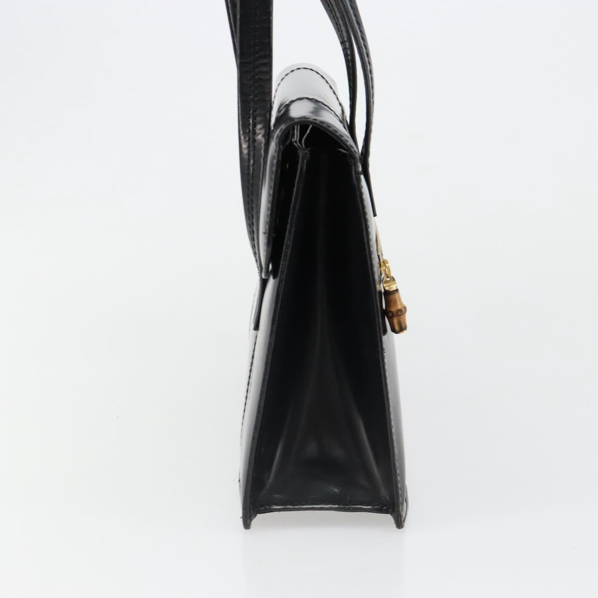 GUCCI Bamboo Hand Bag Patent leather Black Gold Auth 179535