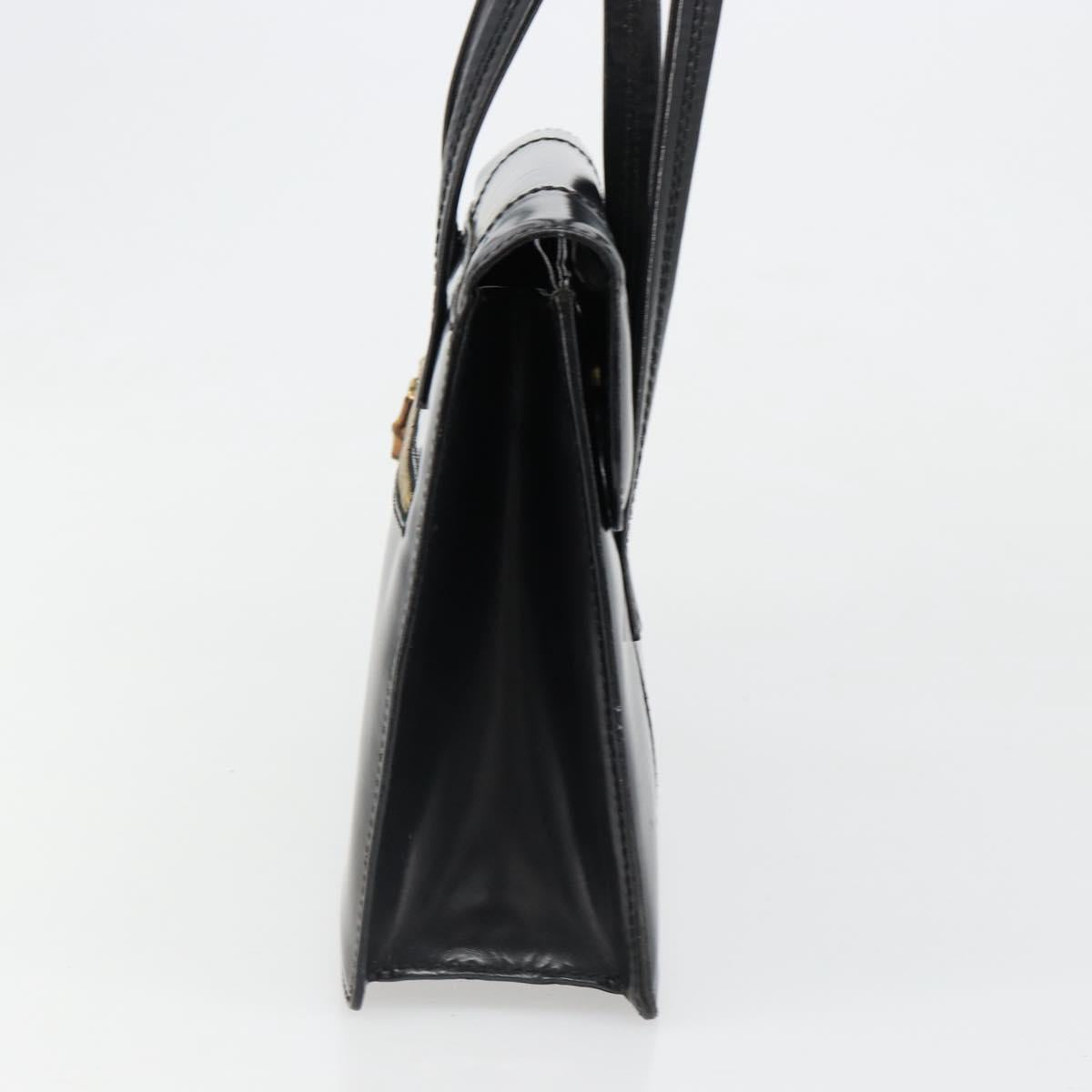 GUCCI Bamboo Hand Bag Patent leather Black Gold Auth 179535