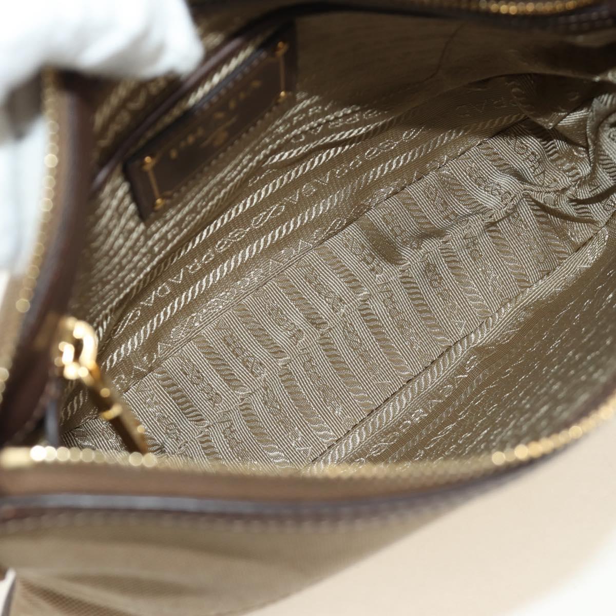PRADA Shoulder Bag Canvas Beige Gold Auth 179538V